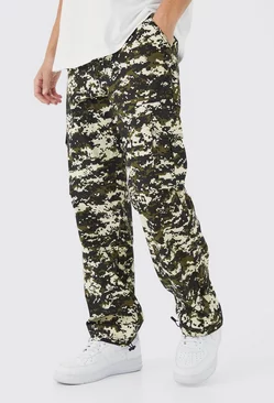 Relaxed Hem Detail Pixilated Camo Cargo Pants Sand
