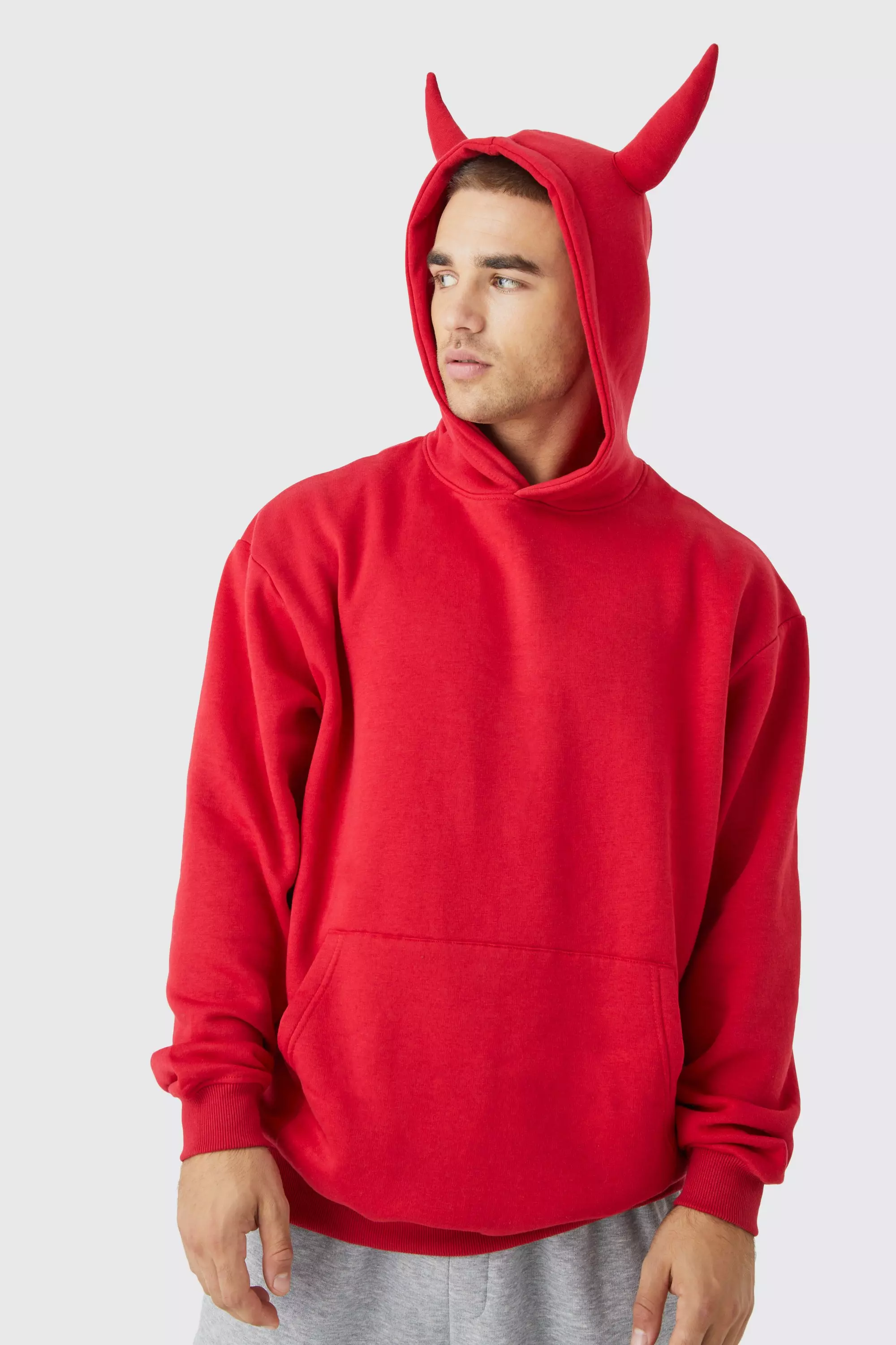 Oversized Devil Horn Hoodie Red