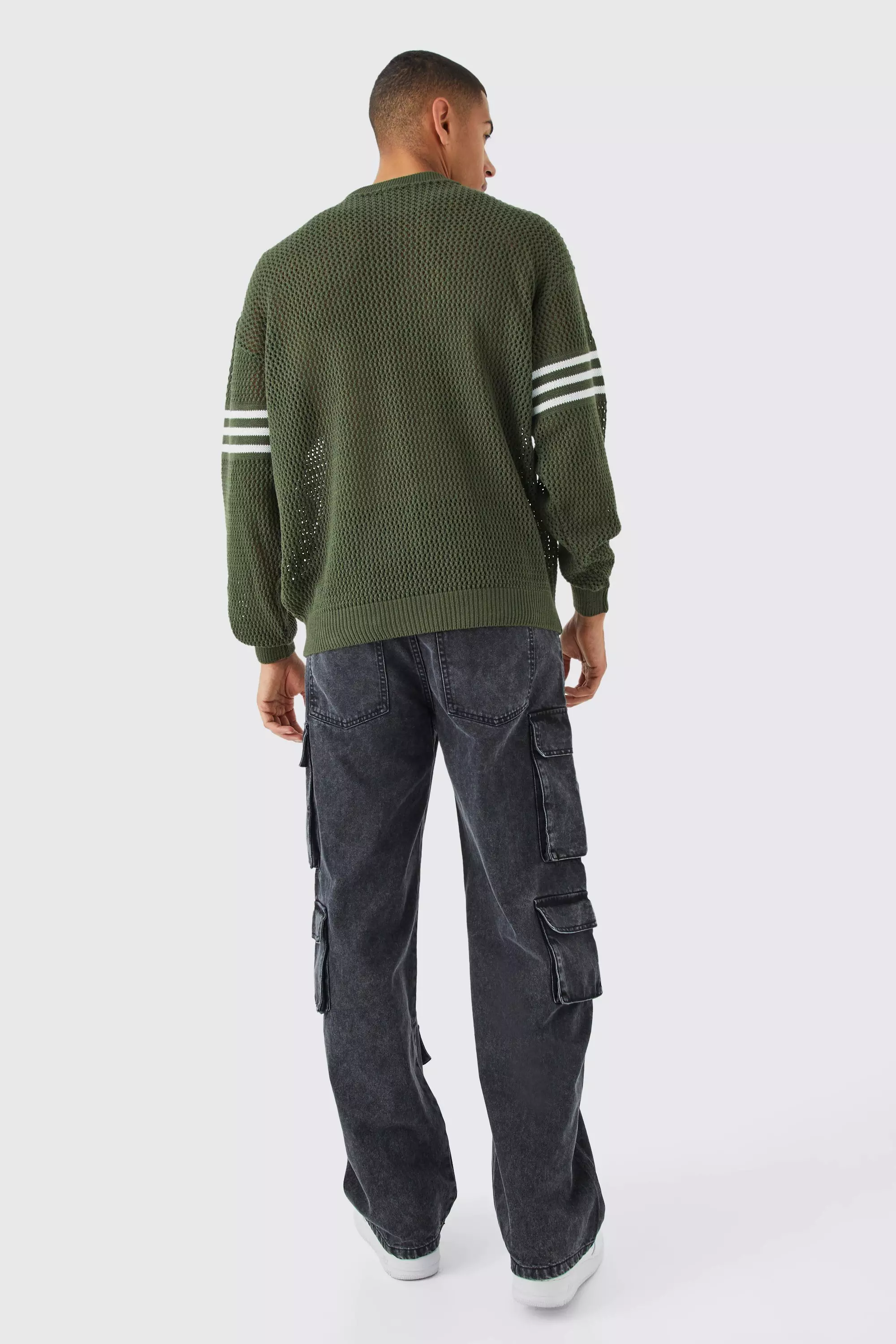 Oversized Varsity Open Stitch Sweater | boohooMAN USA