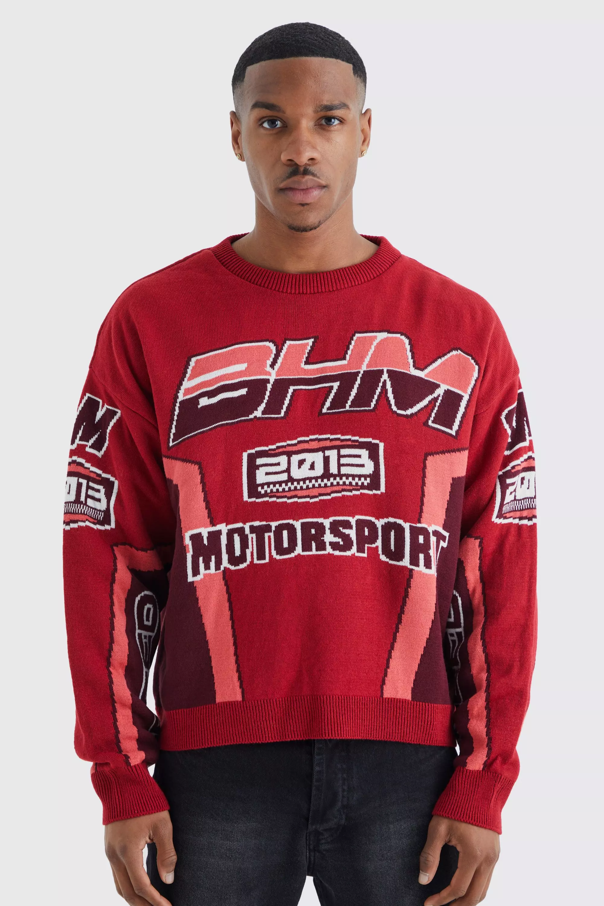Red Boxy Drop Shoulder Moto Knitted Jumper alternative image
