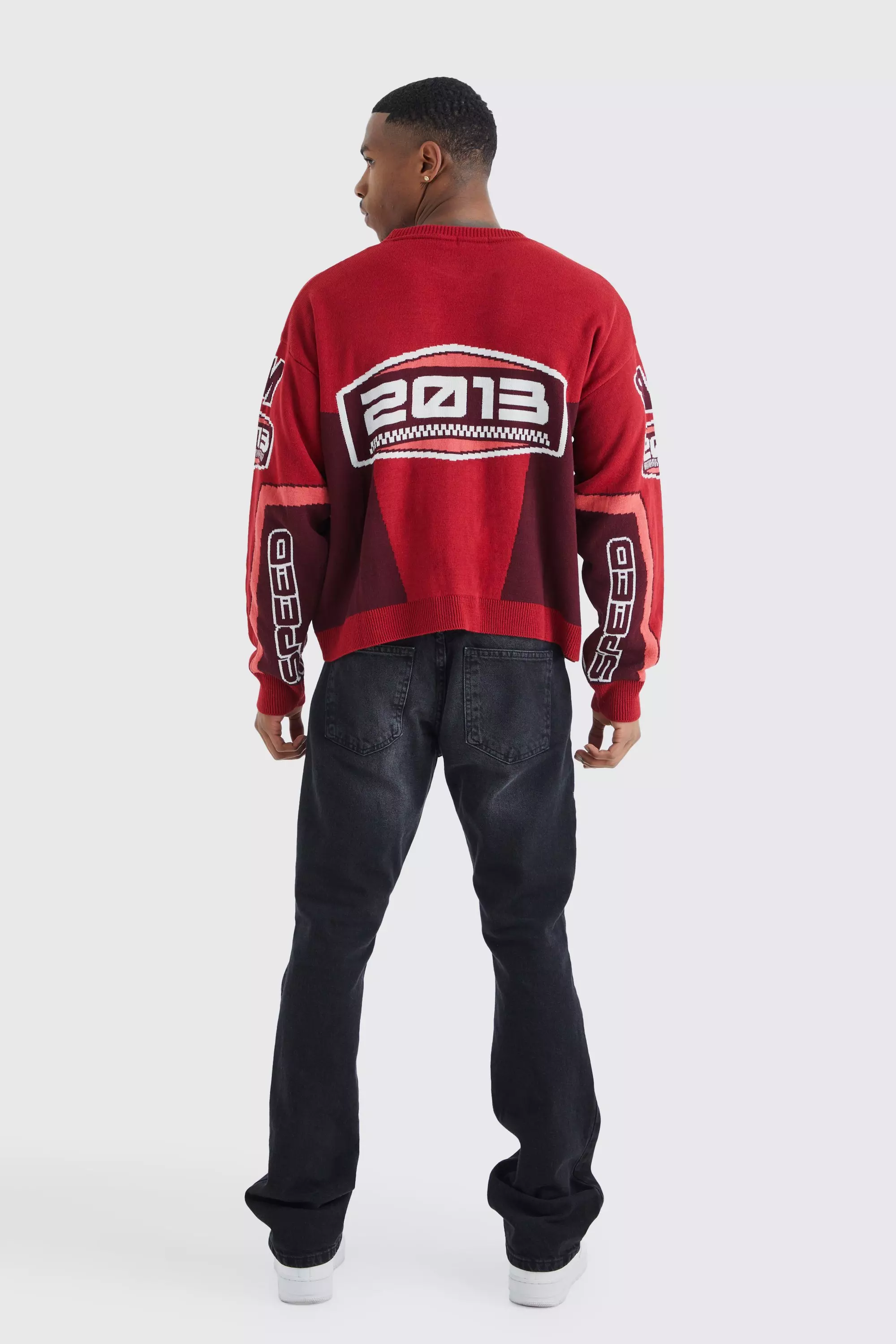 Red Boxy Drop Shoulder Moto Knitted Jumper alternative image