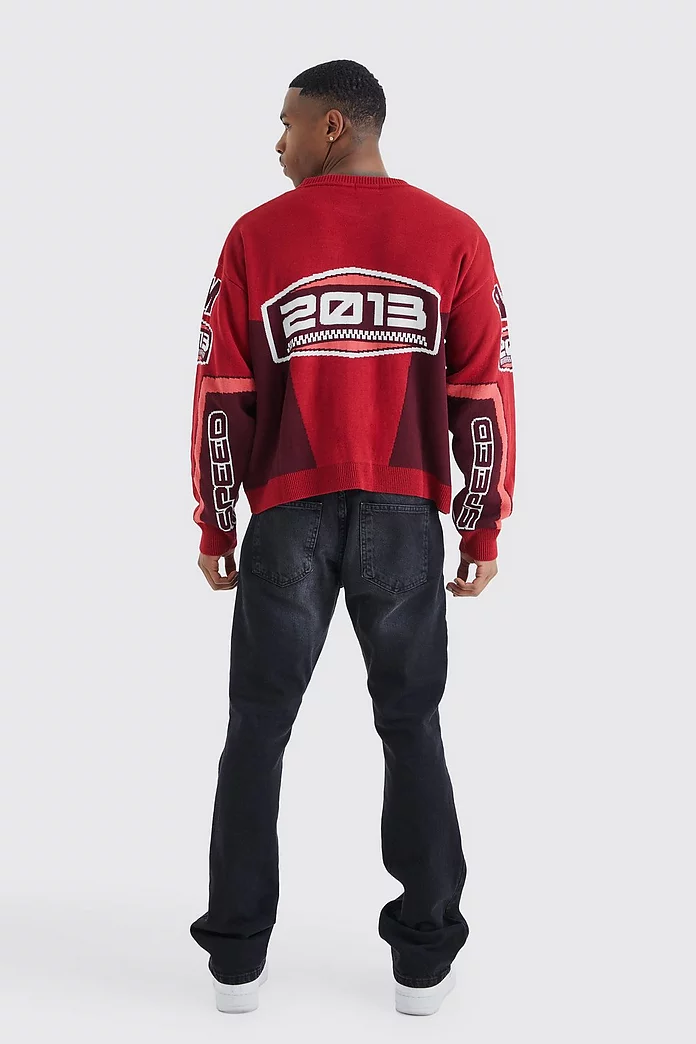 Boxy Drop Shoulder Moto Knitted Sweater | boohooMAN USA Boxy Drop Shoulder Moto Knitted Sweater | boohooMAN USA