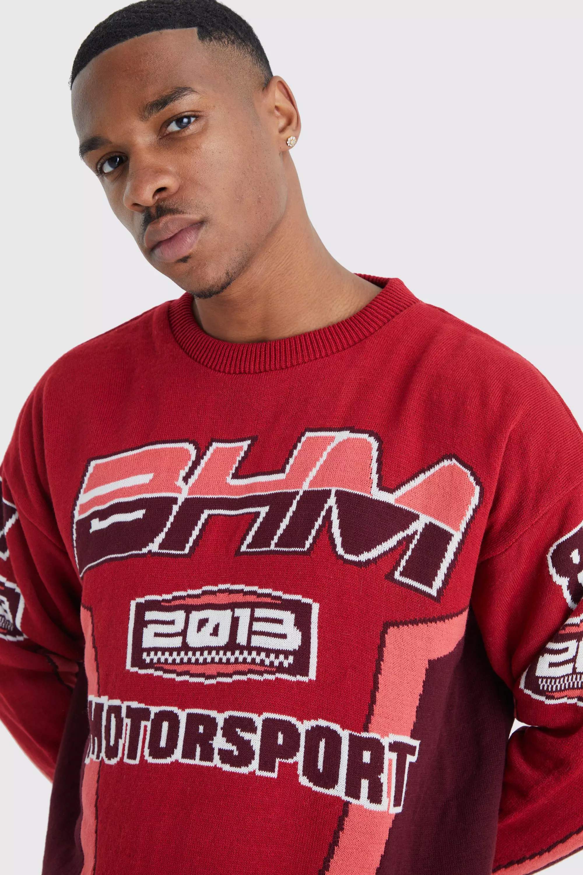 Red Boxy Drop Shoulder Moto Knitted Jumper alternative image