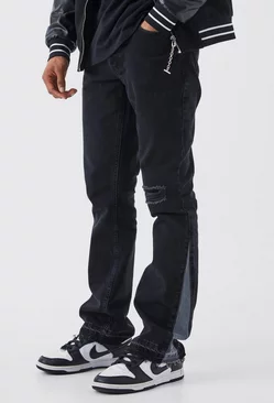 Black Slim Rigid Flare Contrast Gusset Rip Jeans