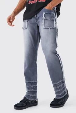 Relaxed Rigid Frayed Panel Jeans Dark grey