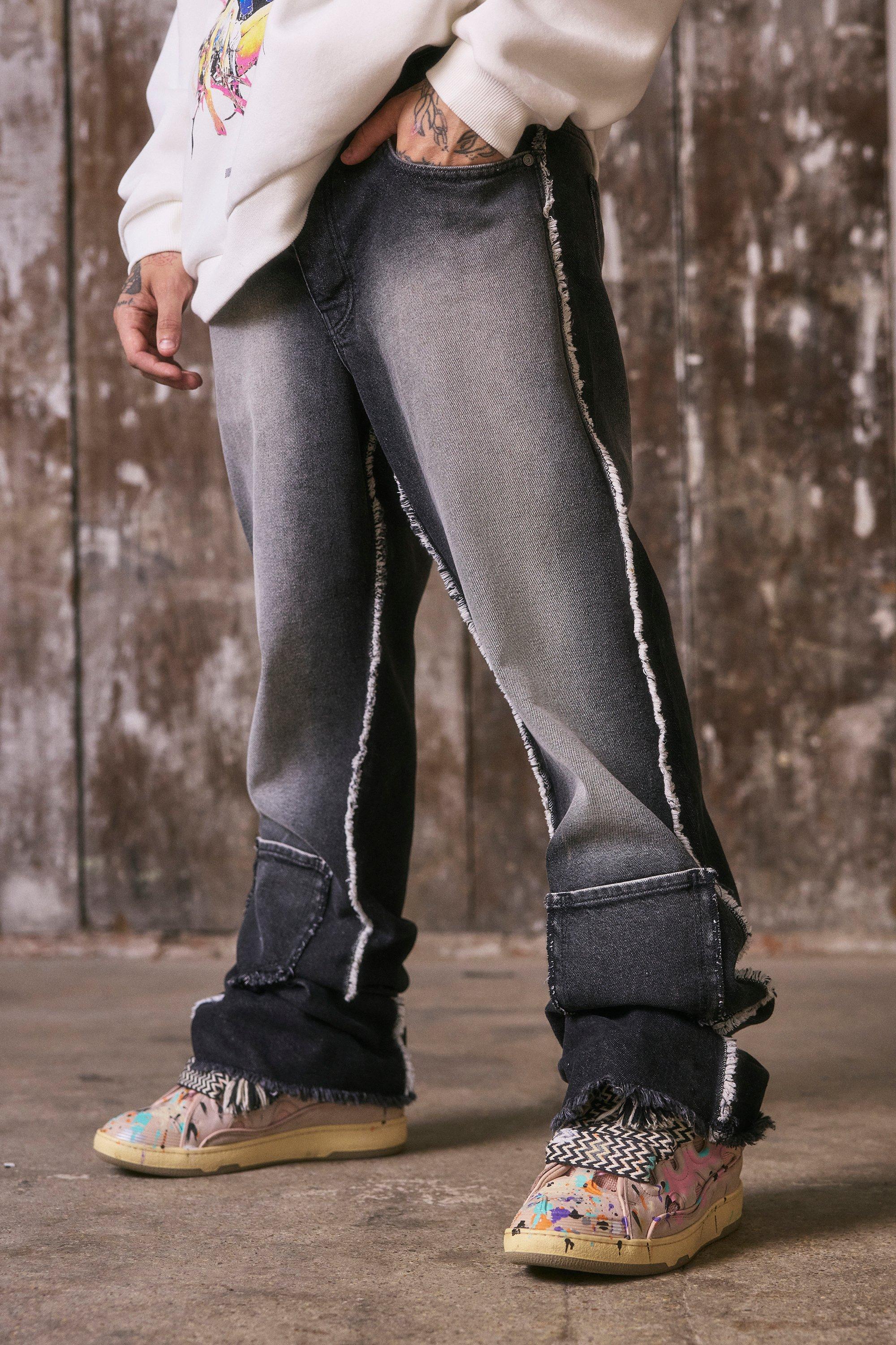 Relaxed Rigid Flare Frayed Seam Jeans