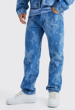 Relaxed Rigid Camo Laser Print Jeans Mid blue