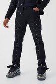 True black Onbewerkte Slim Fit Jeans Met Studs En Contrasterende Stiksels