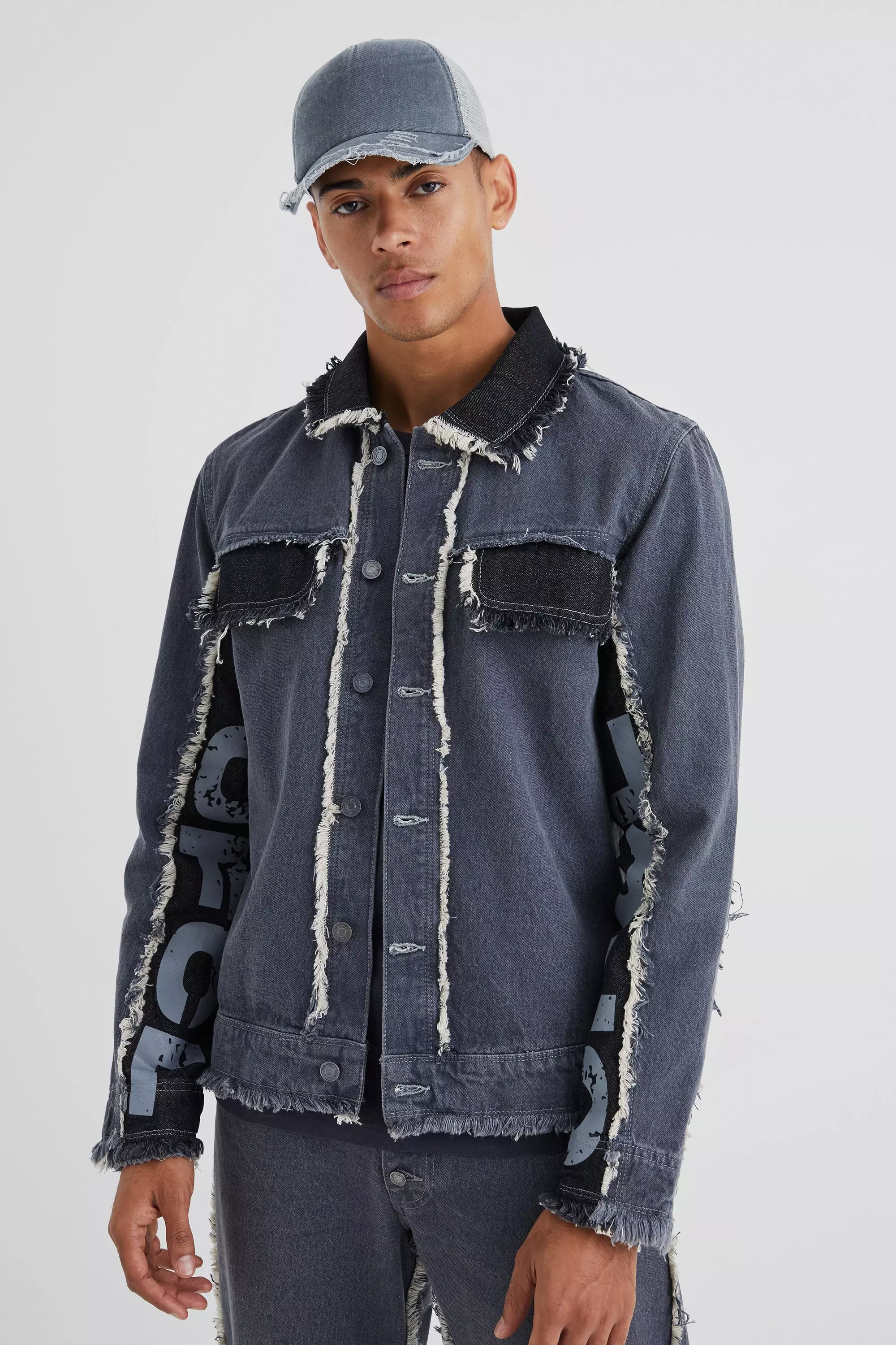 Veste en jean à empiècement contrastant, Mid grey autre image