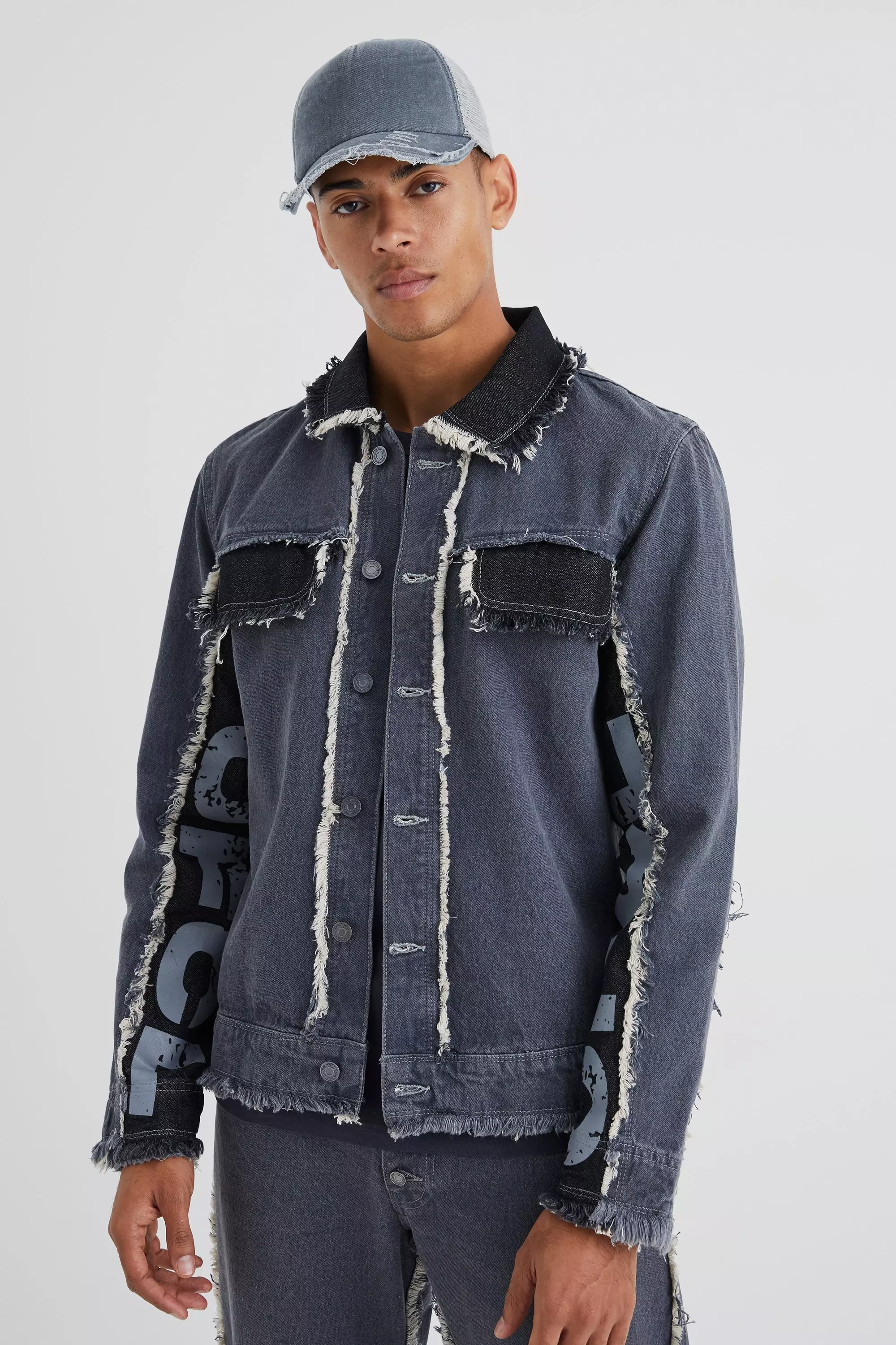 Offcl Contrast Panel Jean Jackets Mid grey