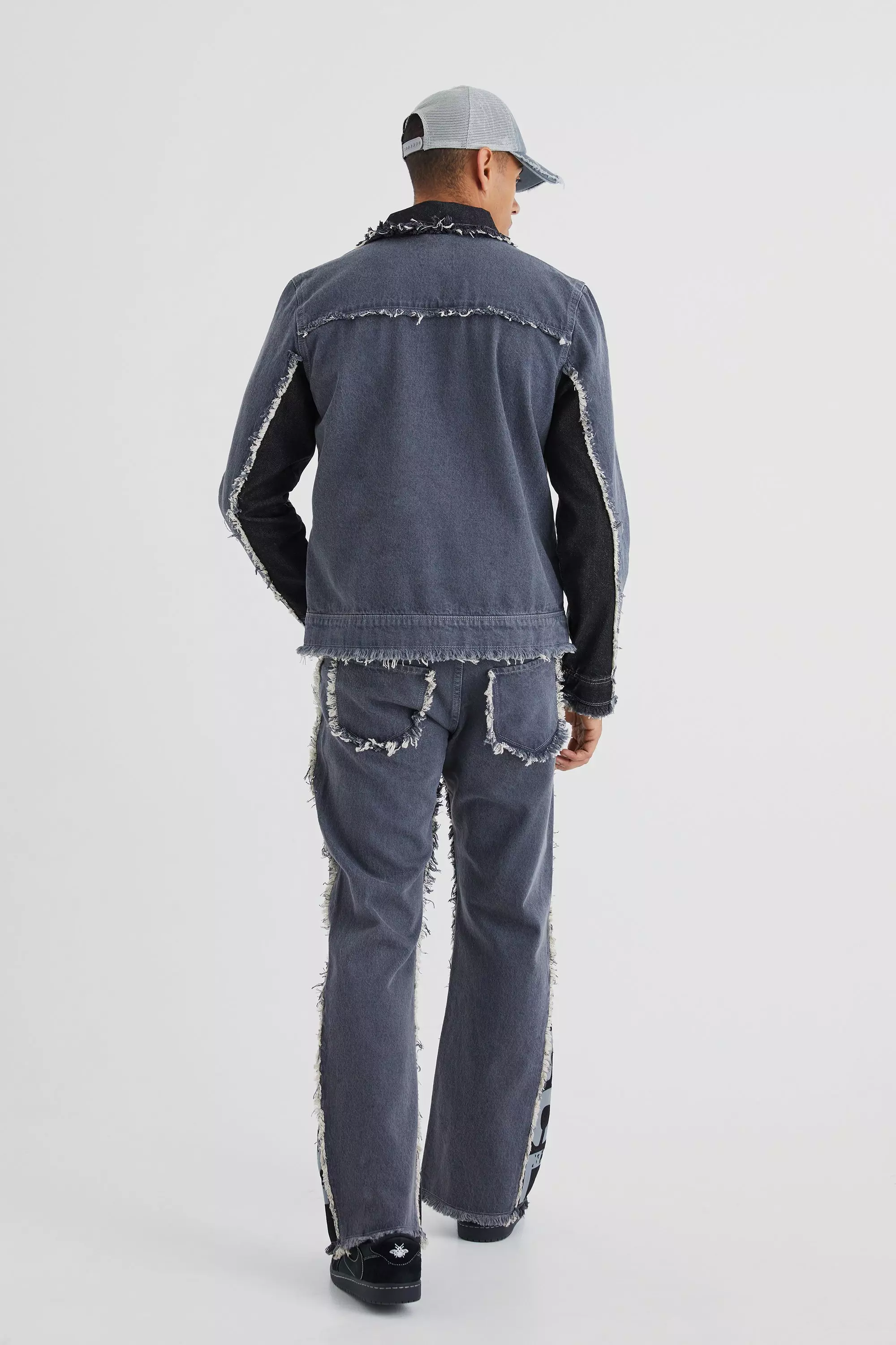 Veste en jean à empiècement contrastant, Mid grey autre image