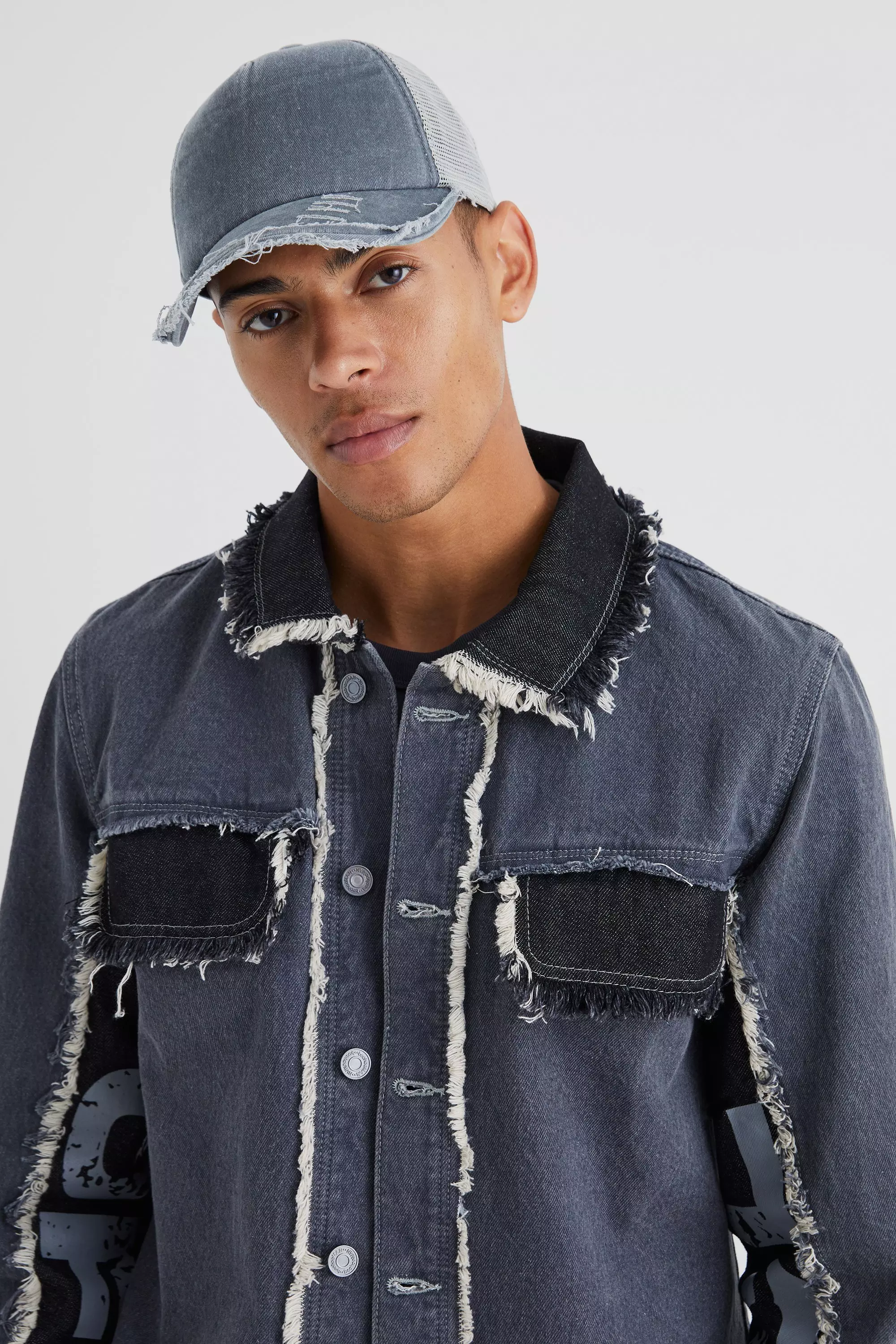 Veste en jean à empiècement contrastant, Mid grey autre image