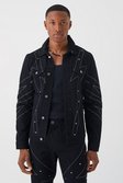 True black Studded Denim Jacket With Contrast Stitch