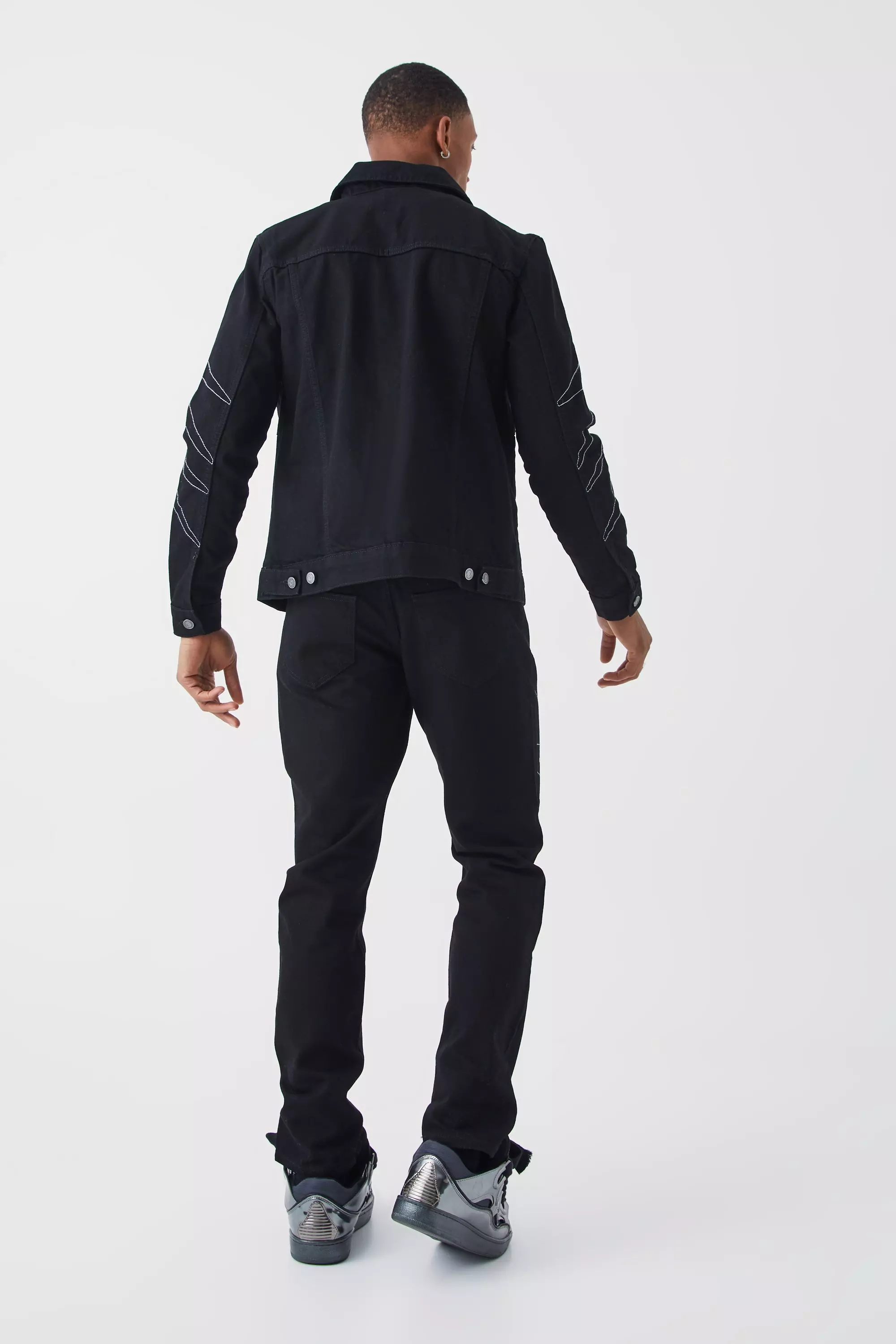 True black Spijkerjas Met Studs En Contrasterende Stiksels alternatieve afbeelding
