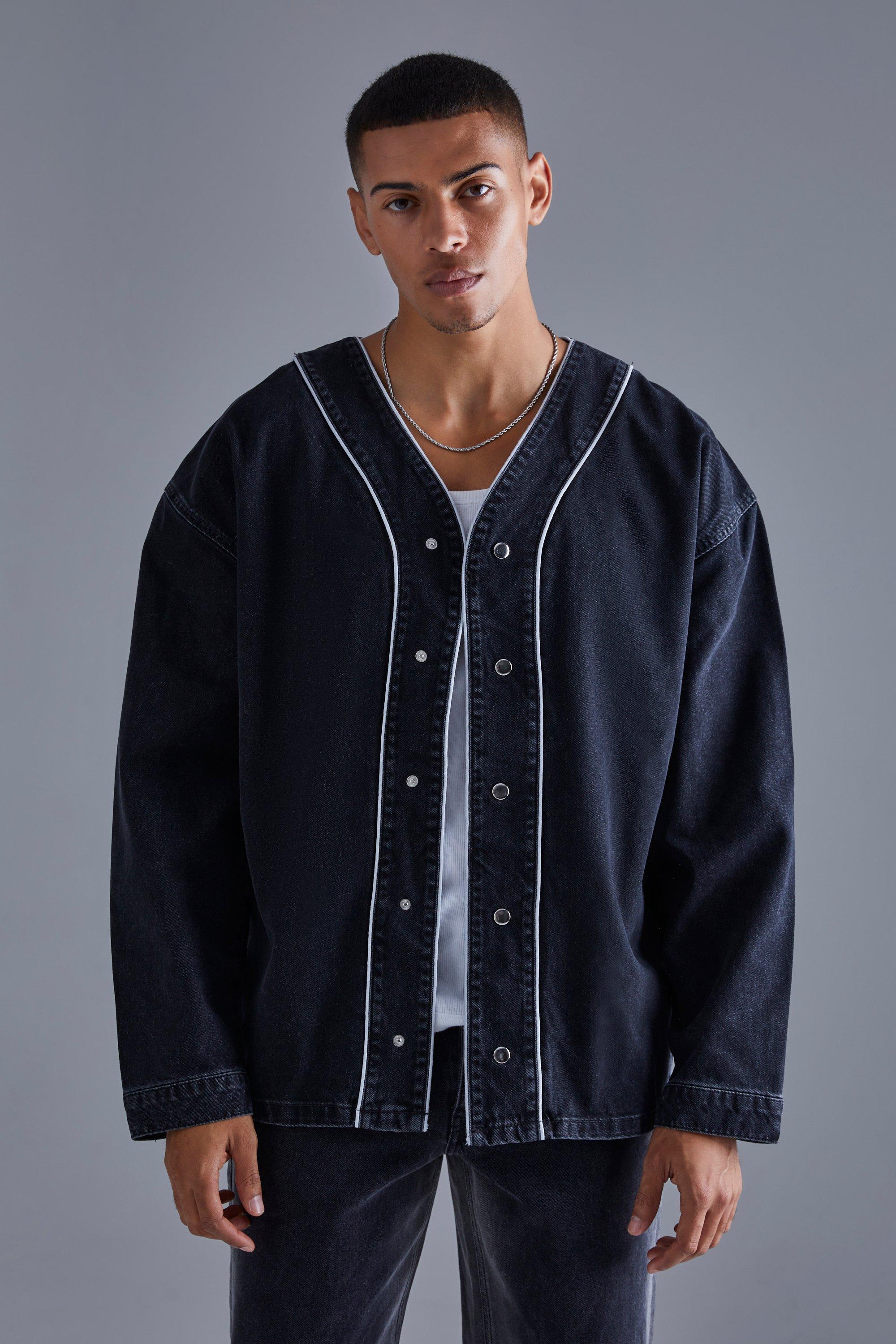 Oversized Official Denim Baseball Shirt | boohooMAN USA