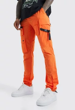Elastic Waist Slim Multi Cargo Strap Pants Orange
