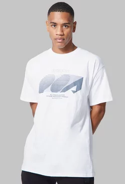 Man Active Oversized Running Print T-shirt White
