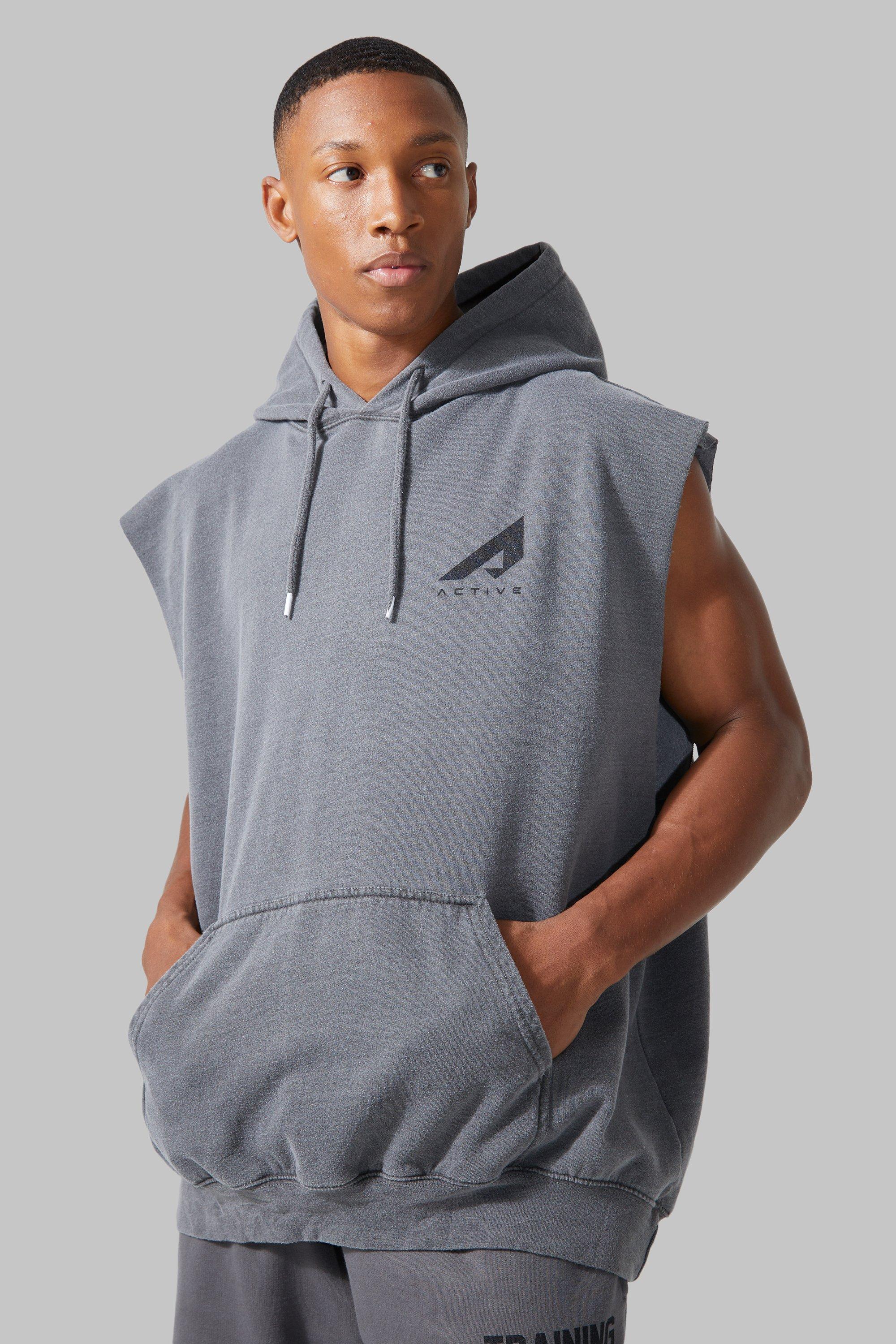 Man Active Oversized Washed Sleeveless Hoodie