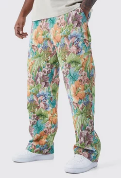 Plus Fixed Waist Floral Tapestry Pants Stone