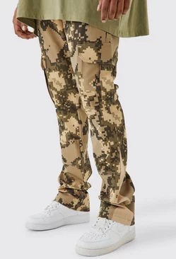 Plus Fixed Waist Skinny Stacked Flare Pixel Cargo Pants Chocolate