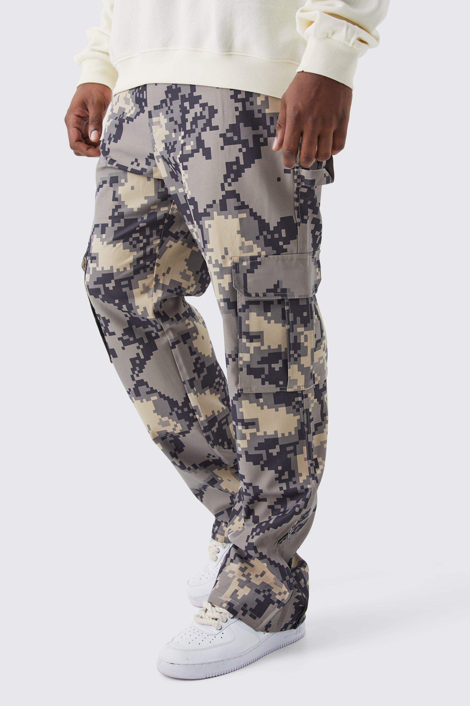 boohooMAN Men's Slim Gusset Flare Camo Cargo Pants