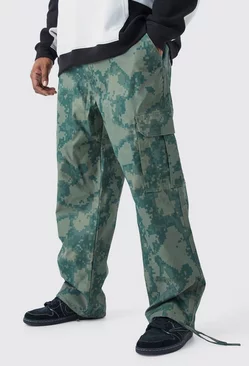 Plus Fixed Waist Relaxed Pixel Camo Cargo Pants Khaki