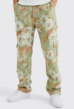 Tall Fixed Waist Relaxed Floral Tapestry Popper Hem Pants Sage