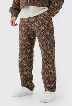 Tall Fixed Waist Floral Tapestry Pants Chocolate