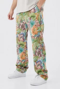Tall Fixed Waist Floral Tapestry Pants Stone