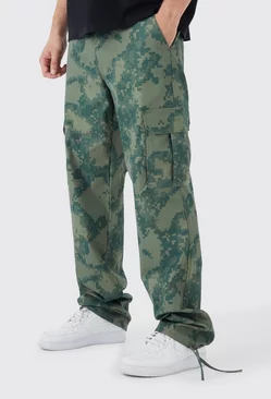 Khaki Tall Fixed Waist Relaxed Pixel Camo Cargo Pants