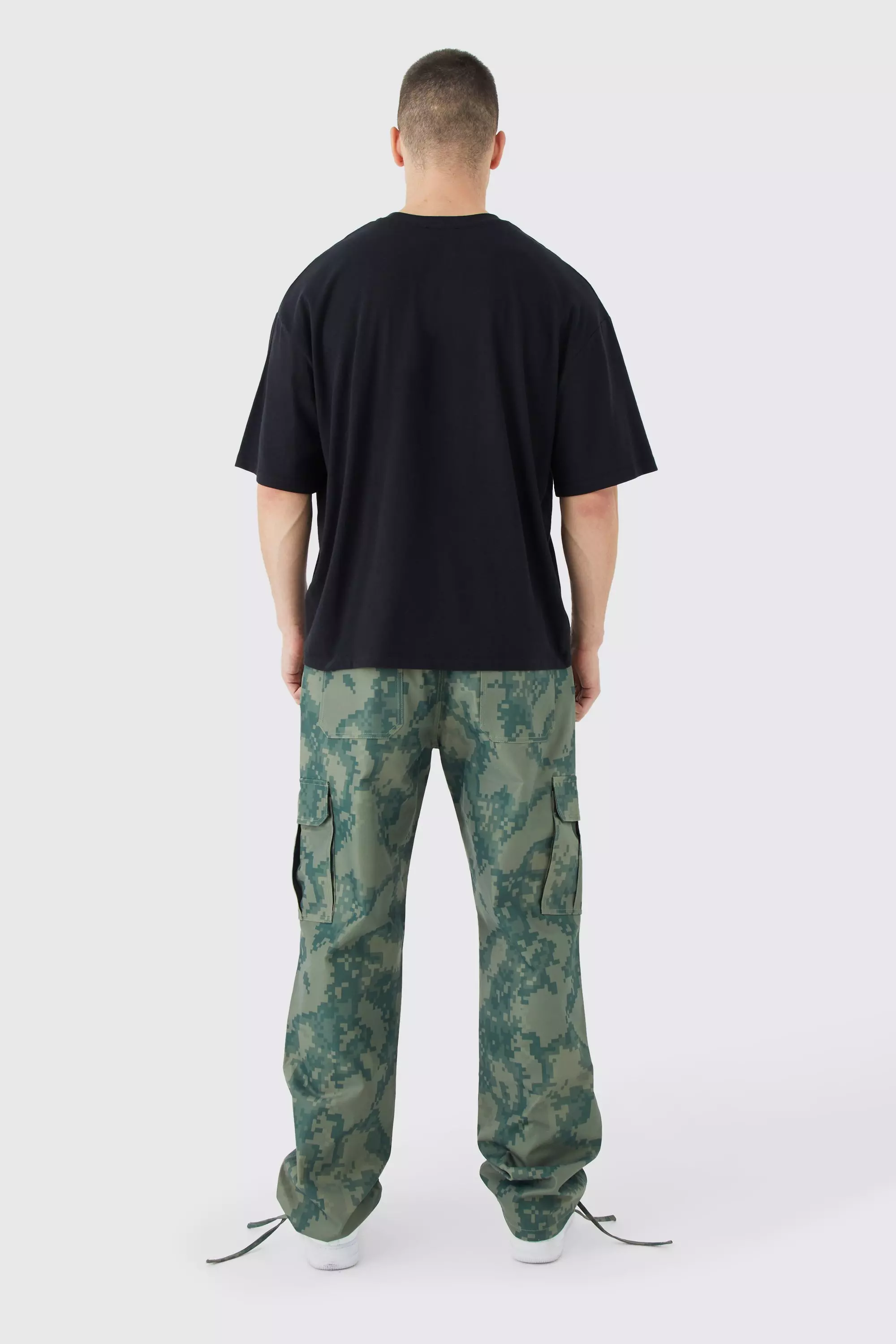 Khaki Tall Baggy Camo Pixel Cargo Broek Met Tailleband alternatieve afbeelding