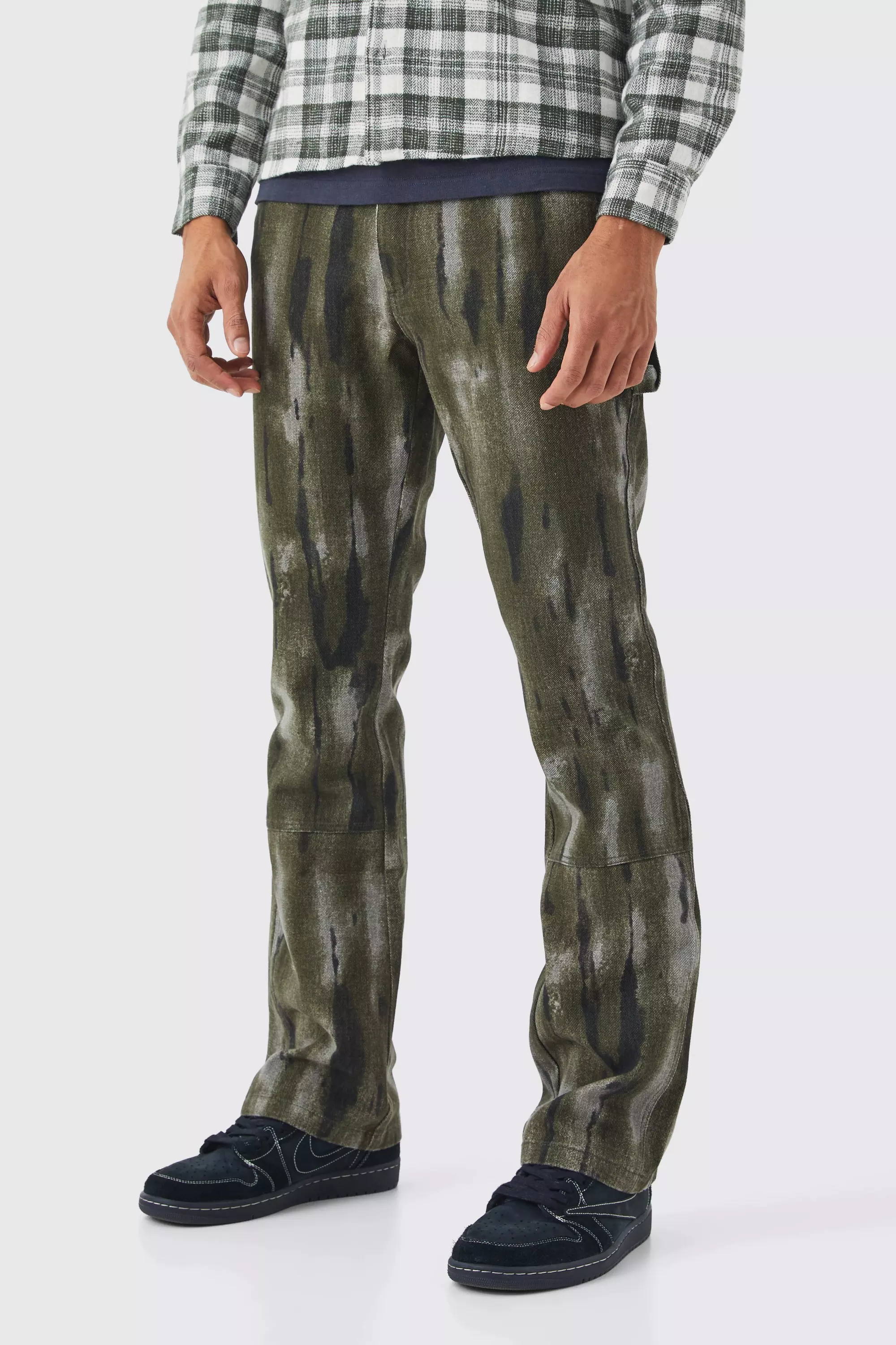 Olive Fixed Waist Slim Flare Gusset Washed Trouser alternative image