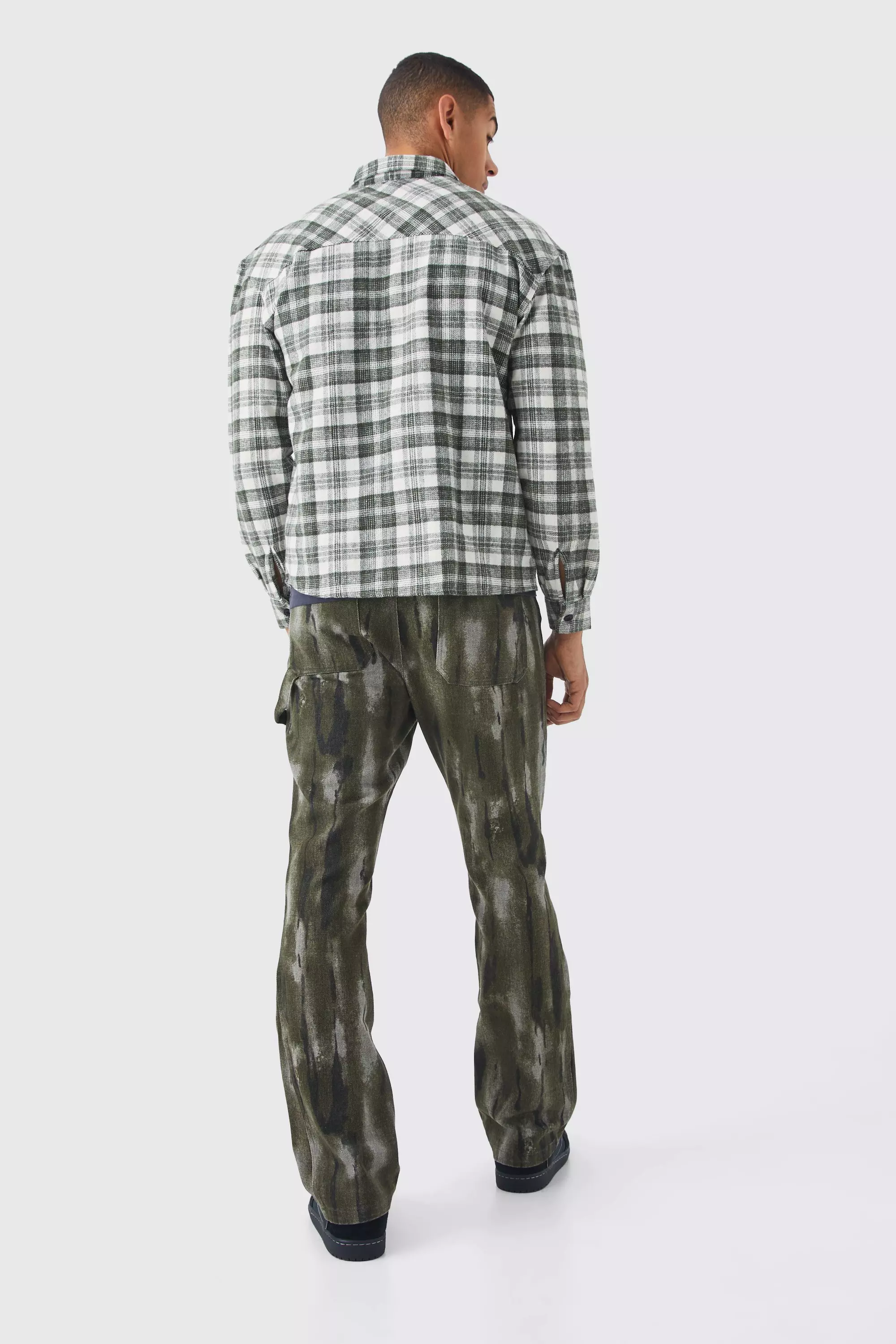 Olive Fixed Waist Slim Flare Gusset Washed Trouser alternative image