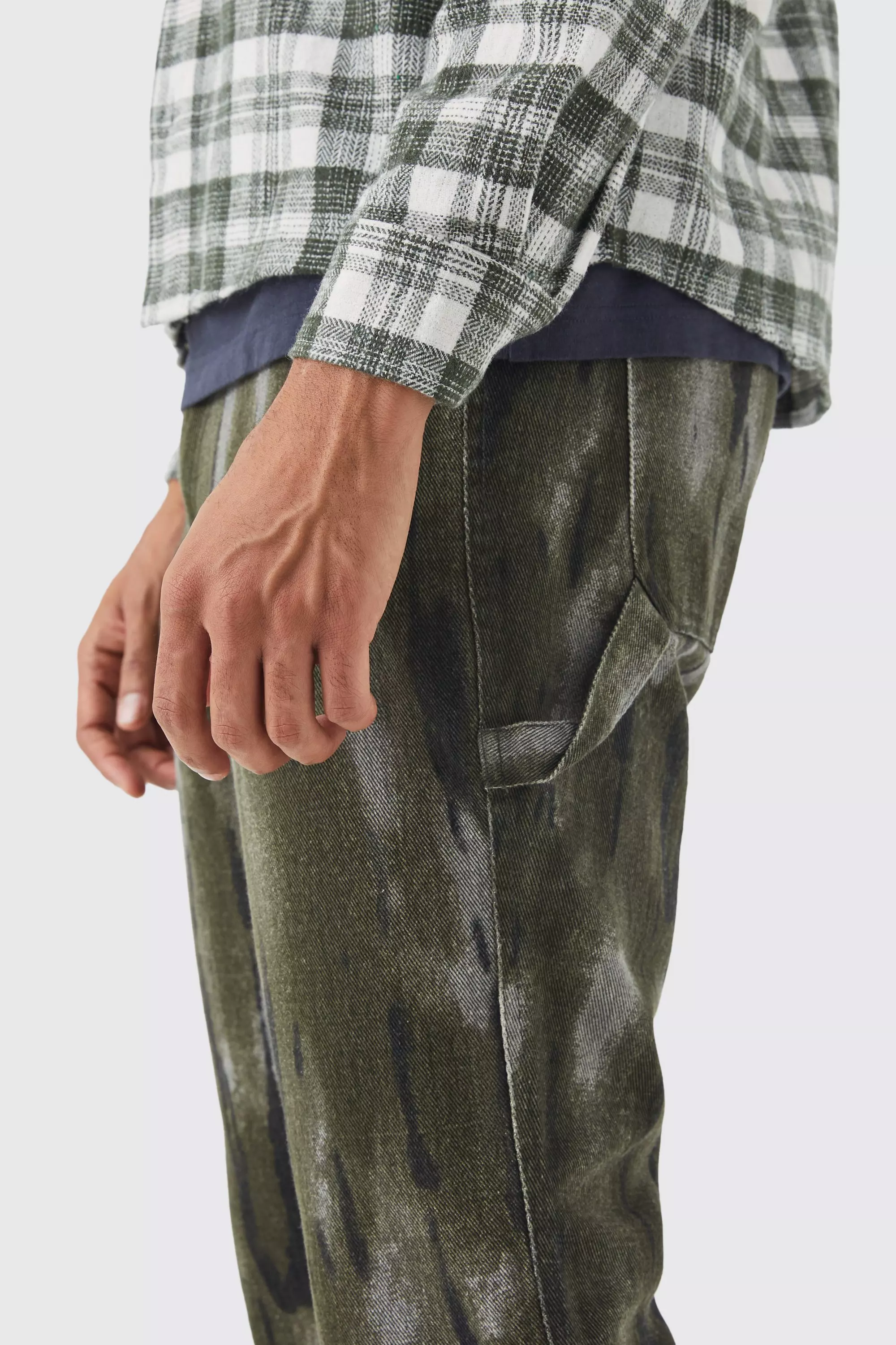 Olive Fixed Waist Slim Flare Gusset Washed Trouser alternative image