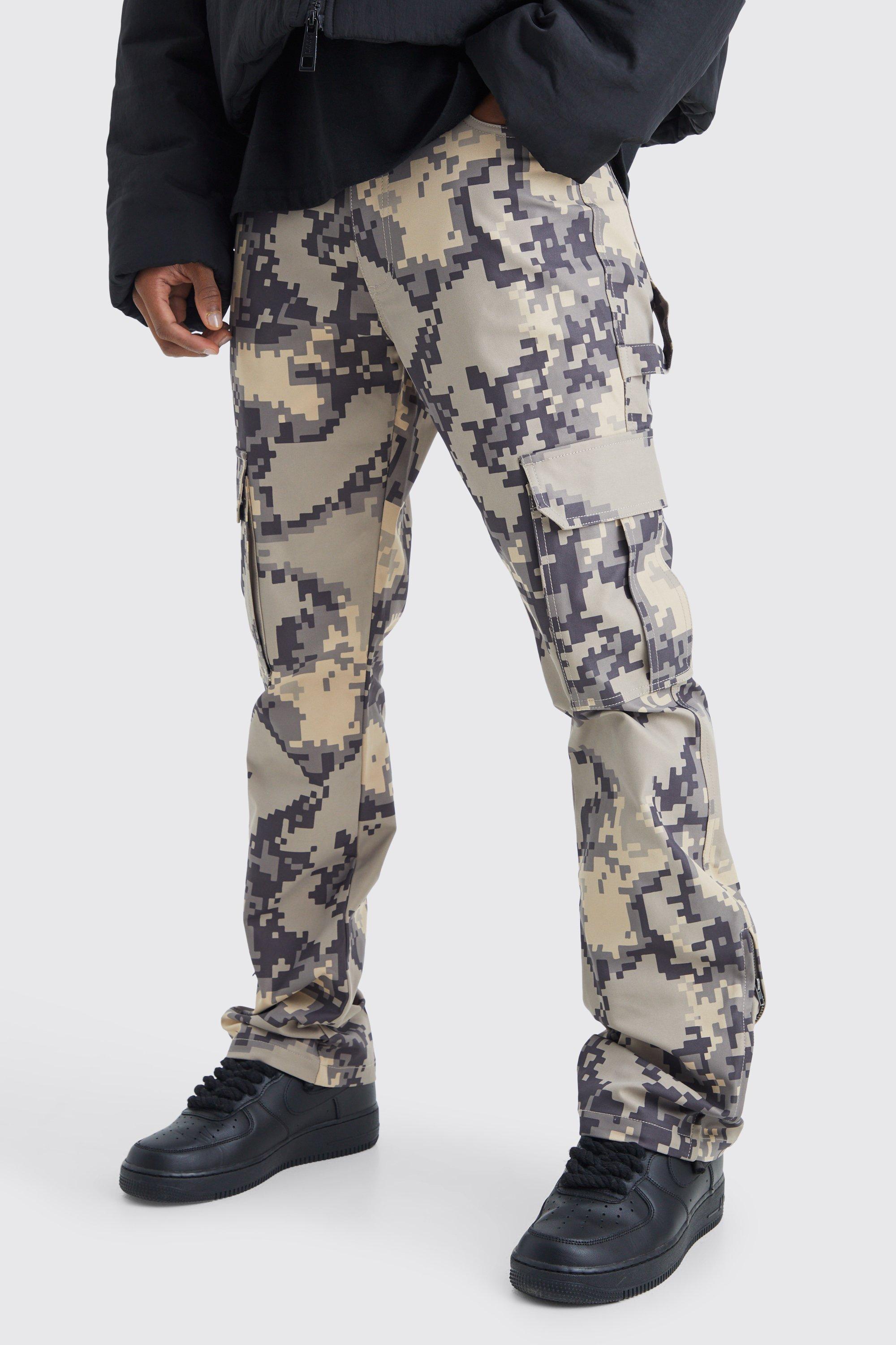 Slim Zip Flare Gusset Multi Cargo Camo Pants