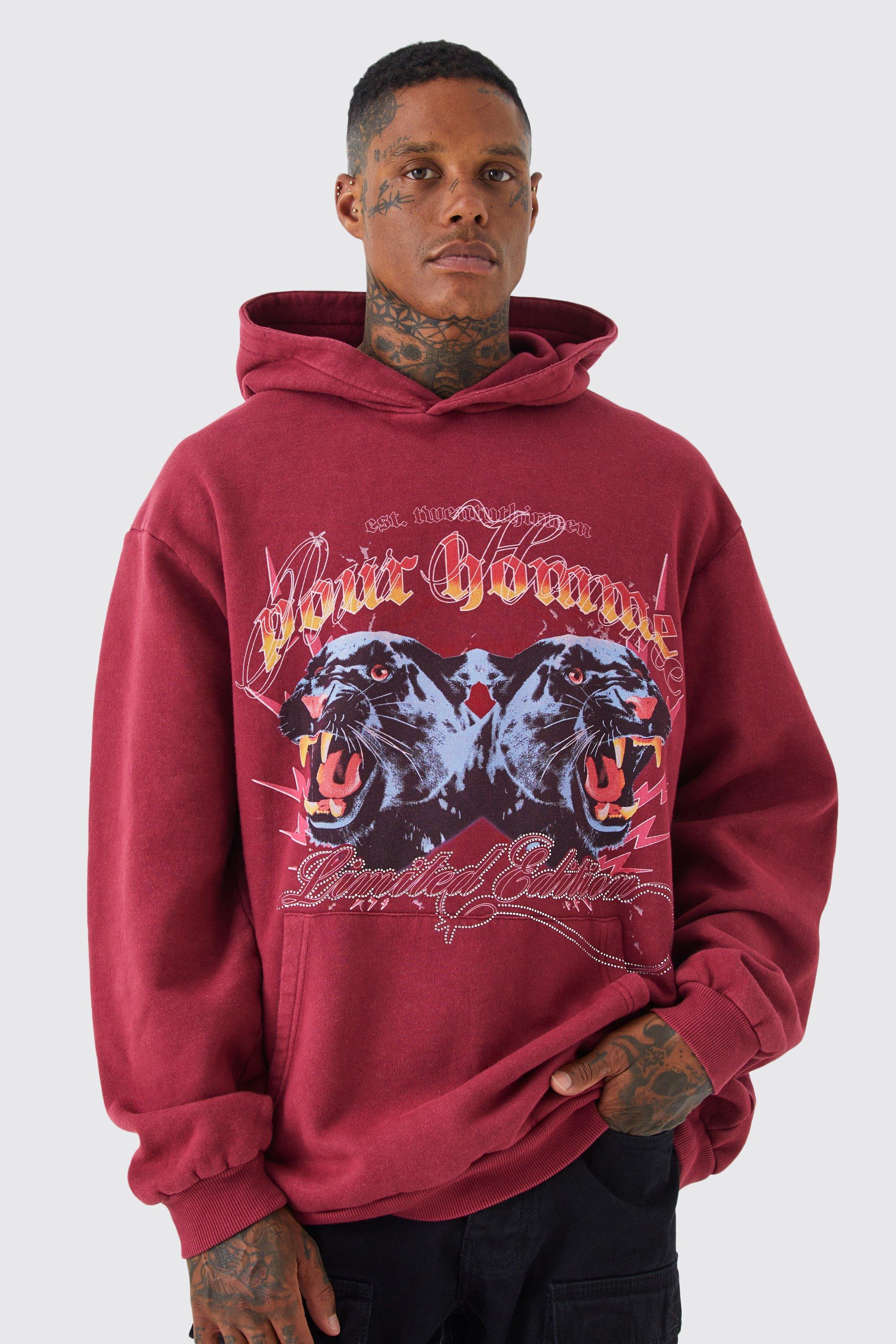 Oversized Acid Graphic Rhinestone Hoodie boohooMAN USA