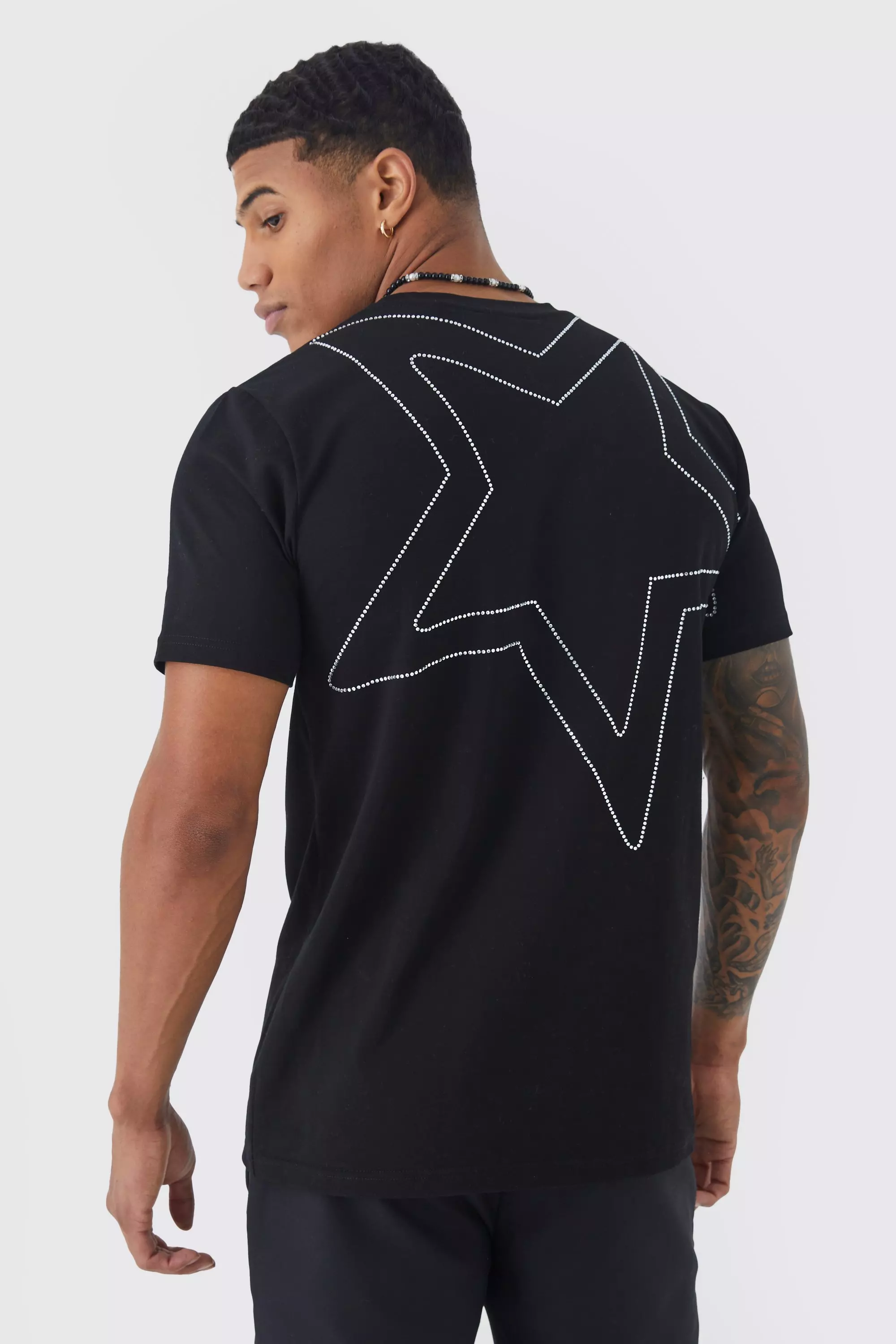Slim Heavyweight Studded Star T-shirt Black