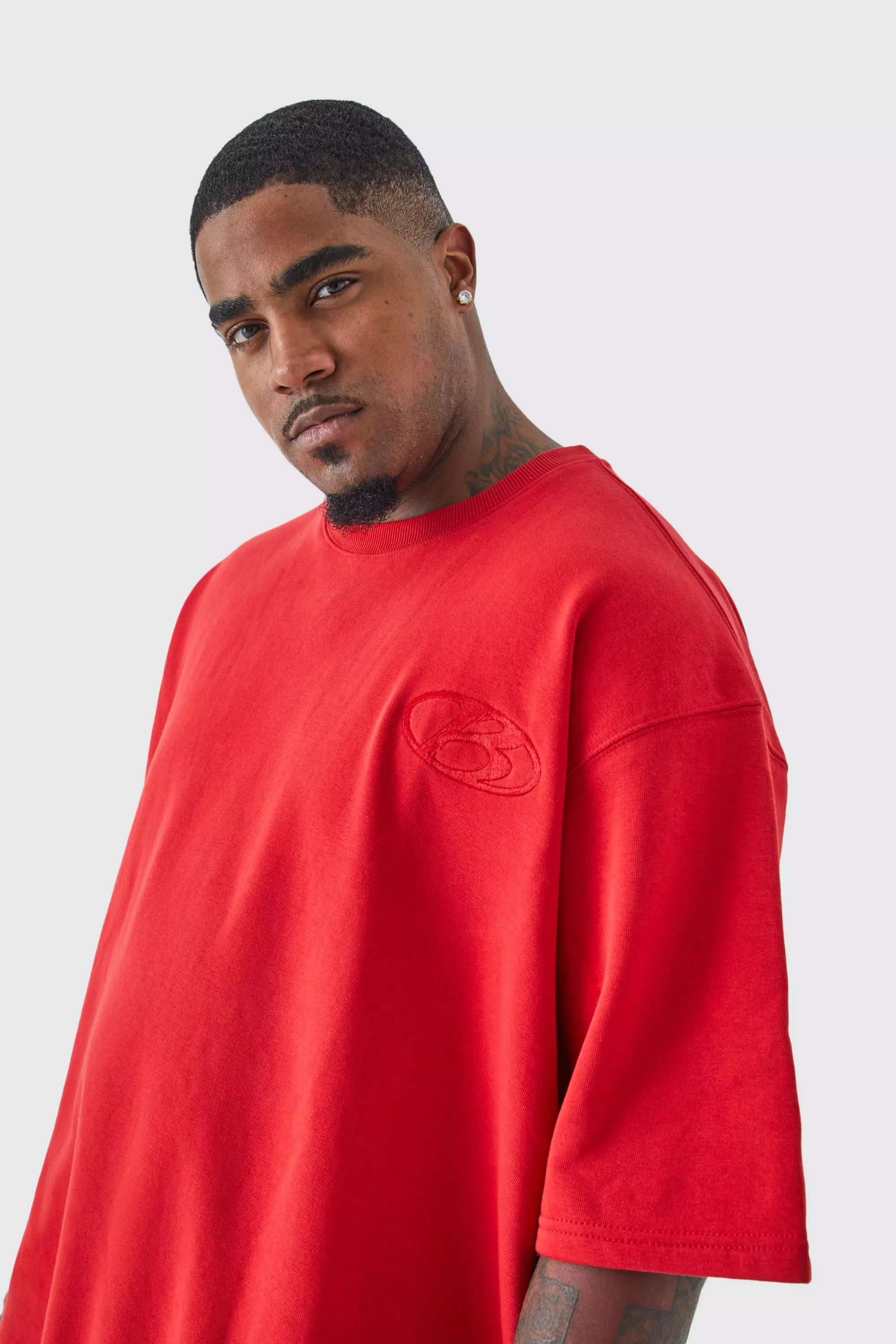 Plus Oversized Ss Heavyweight Boxy Sweatshirt Red