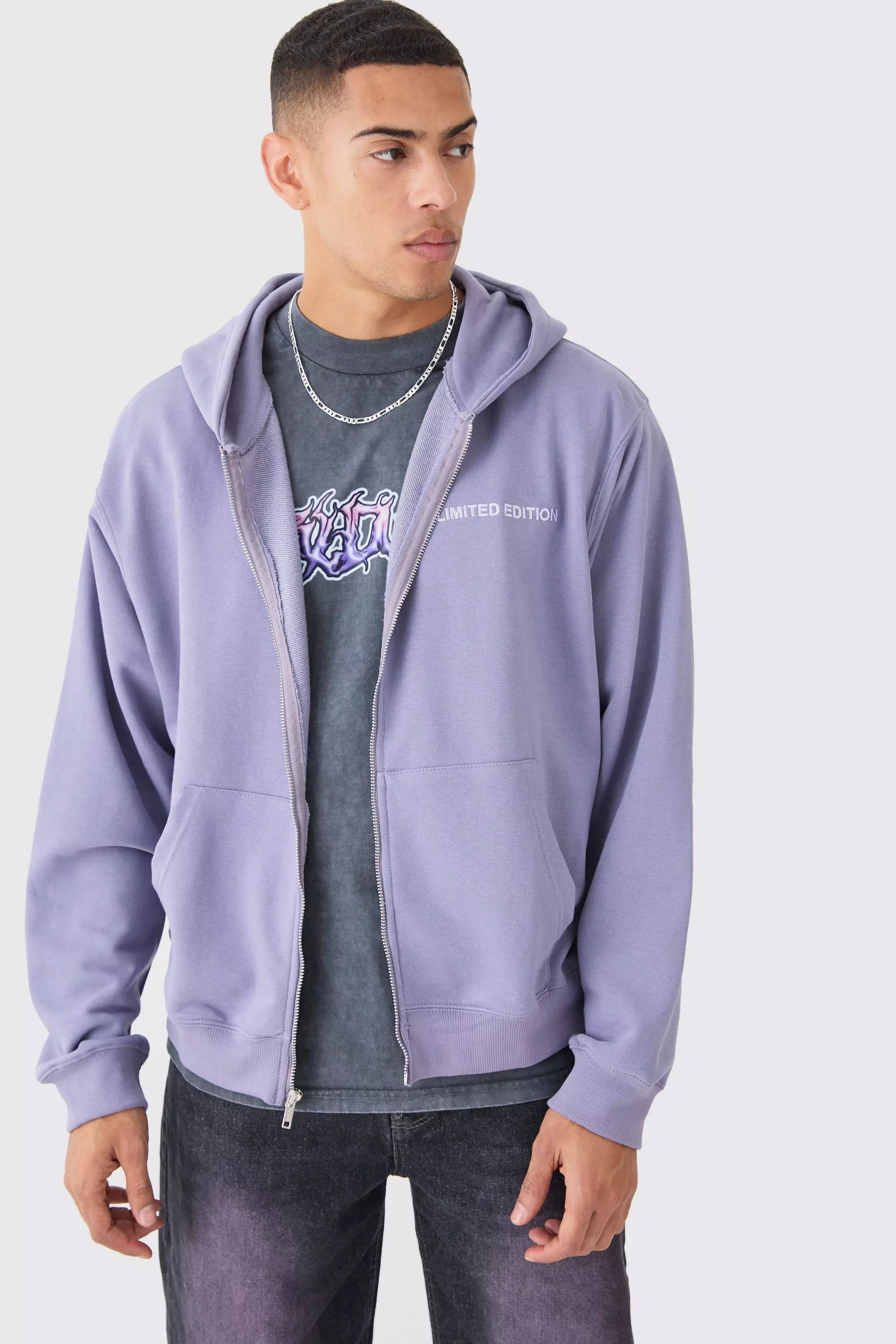 Oversized Loopback Zip Through Hoodie Lavender