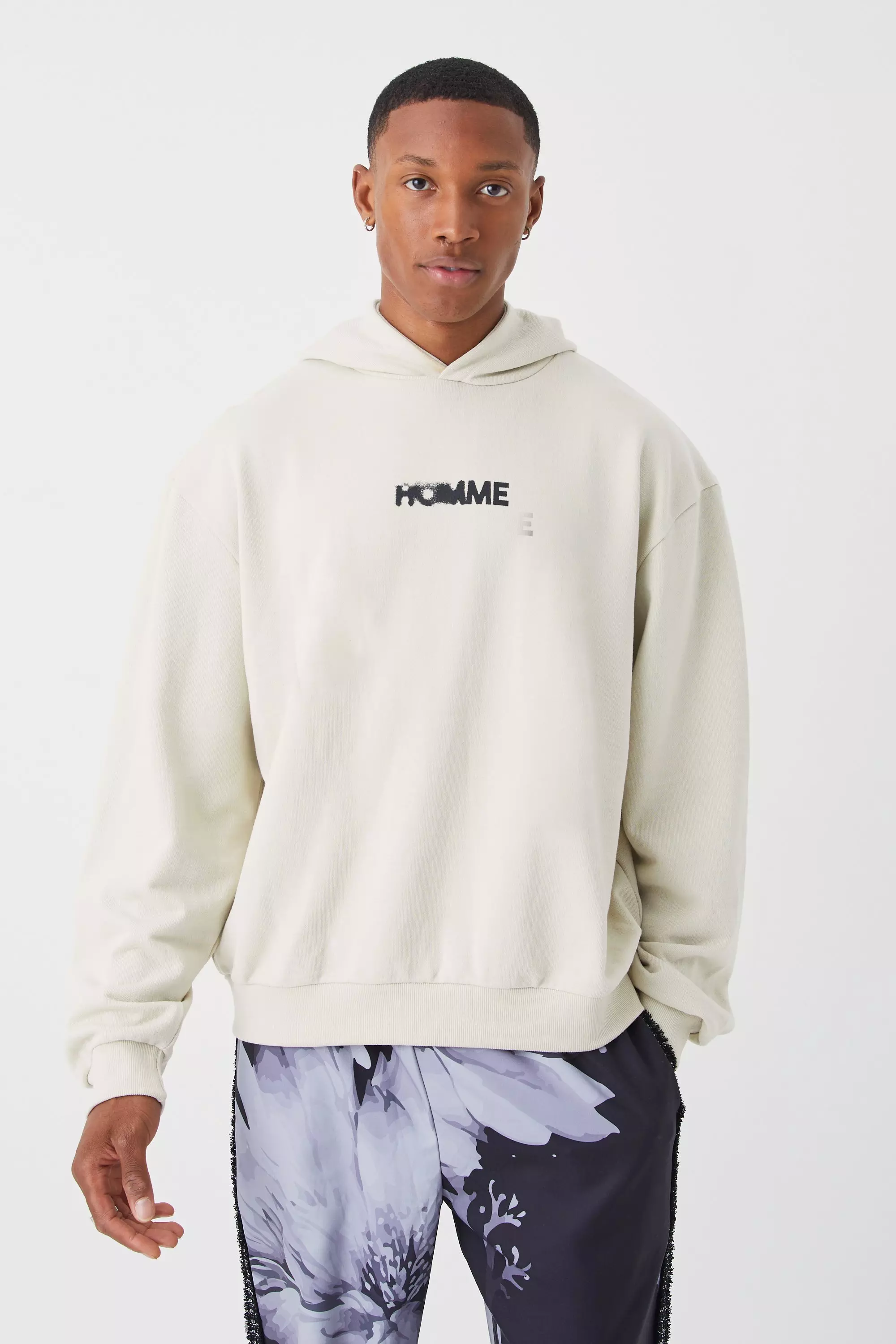 Oversized Boxy Heavyweight Back Graphic Hoodie Light grey