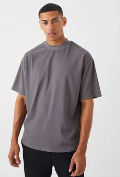 Oversized Extended Neck Ottoman Rib T-shirt Charcoal