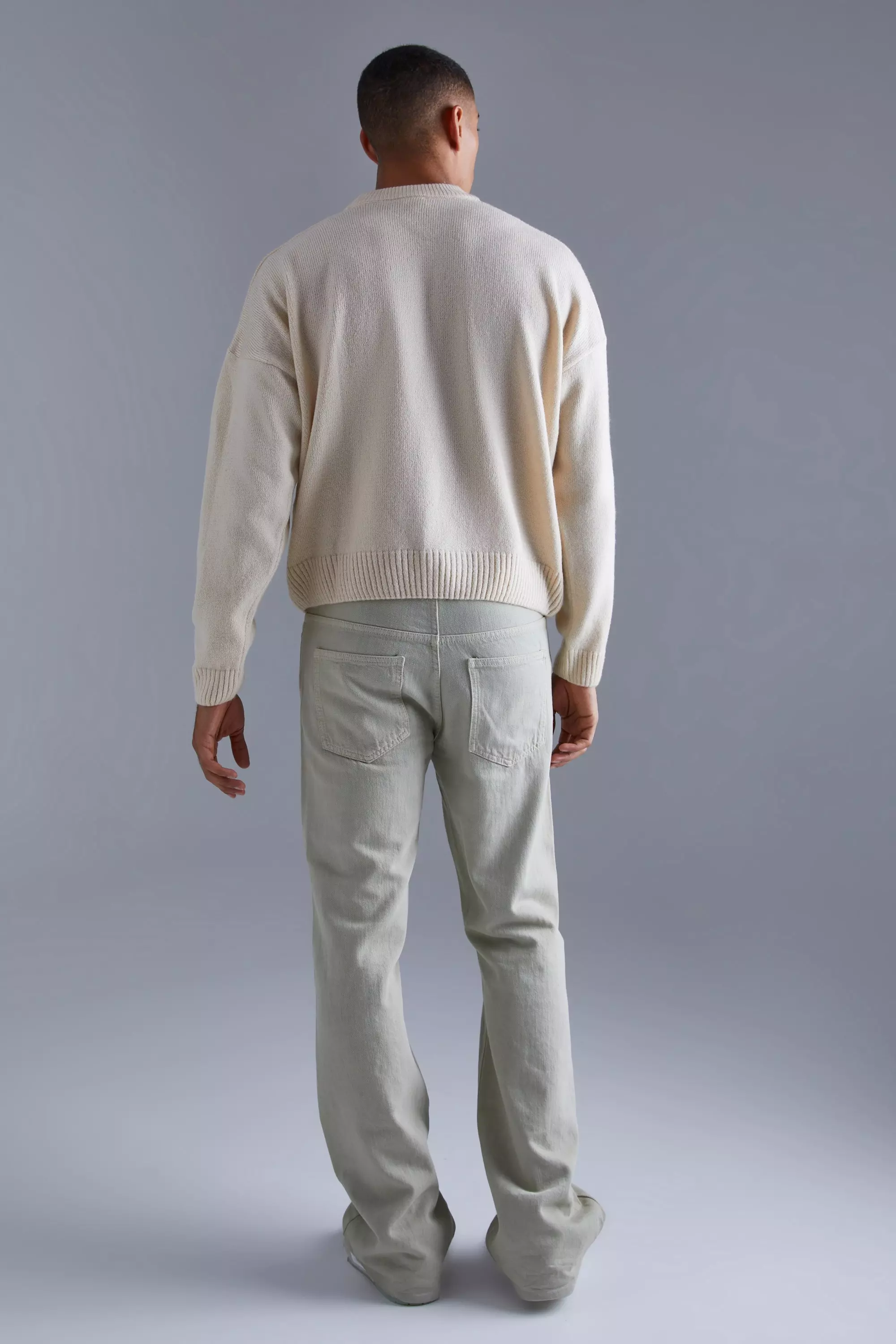 Ecru Boxy Brushed Extended Neck Knitted Sweater alternative image