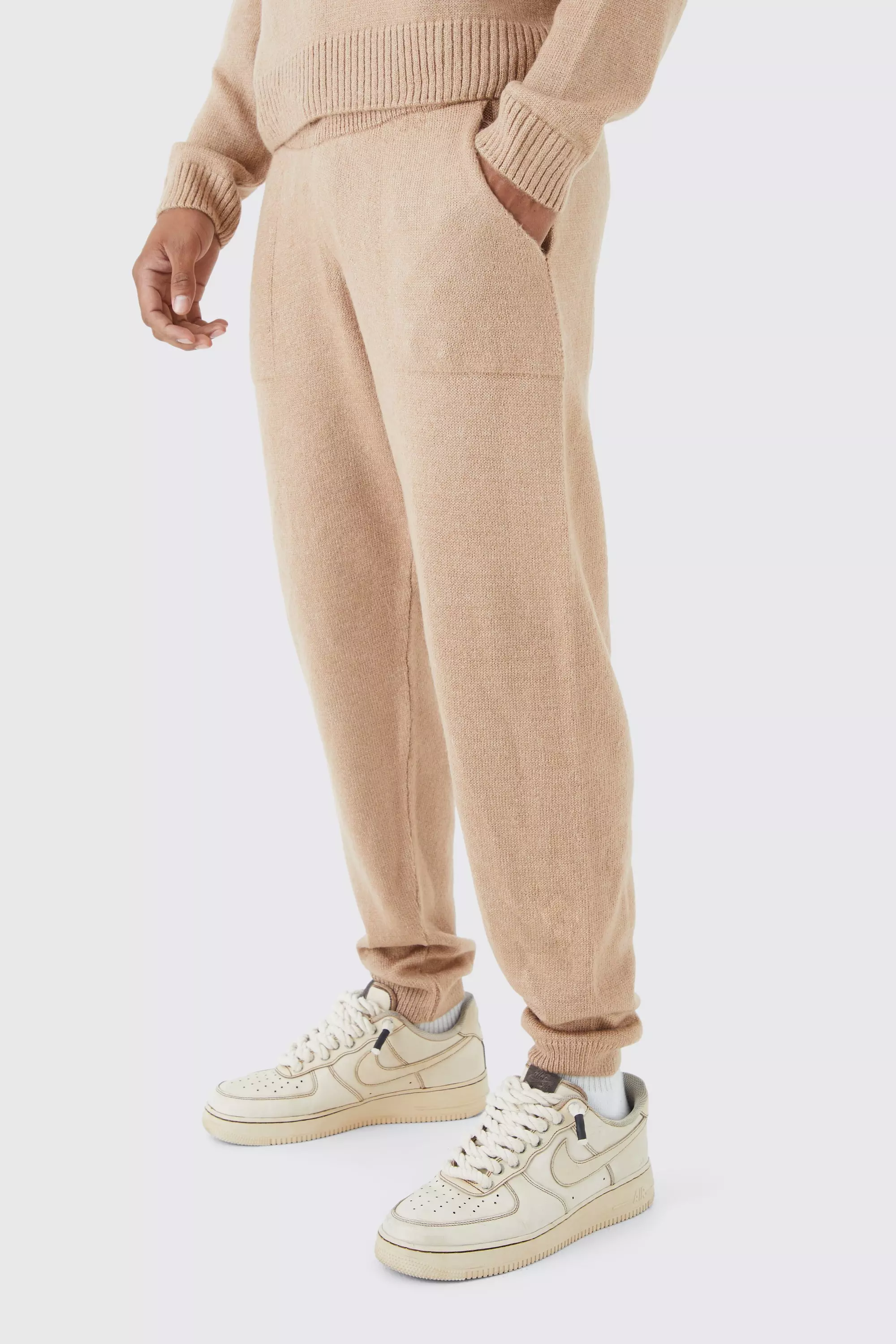Taupe Beige Relaxed Fit Knitted Sweatpants