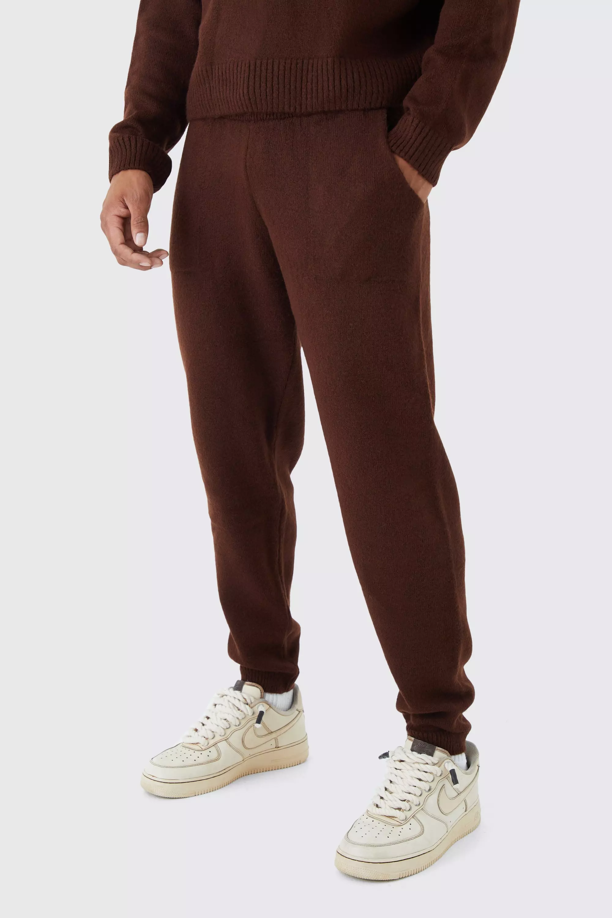 Chocolate Brown Relaxed Fit Knitted Sweatpants