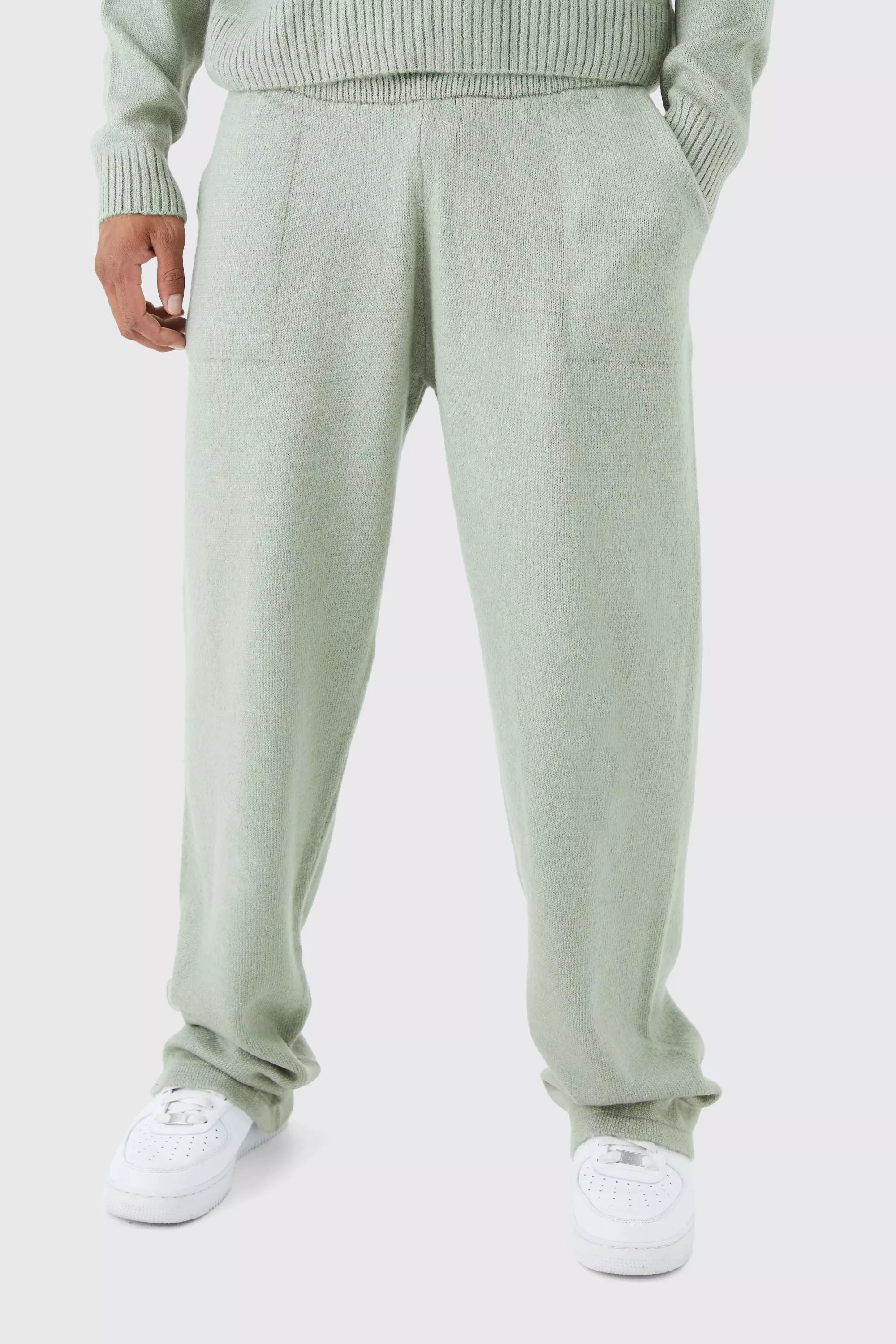 Relaxed Fit Wide Leg Knitted Sweatpants Sage