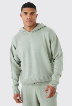 Boxy Brushed Knitted Hoodie Sage