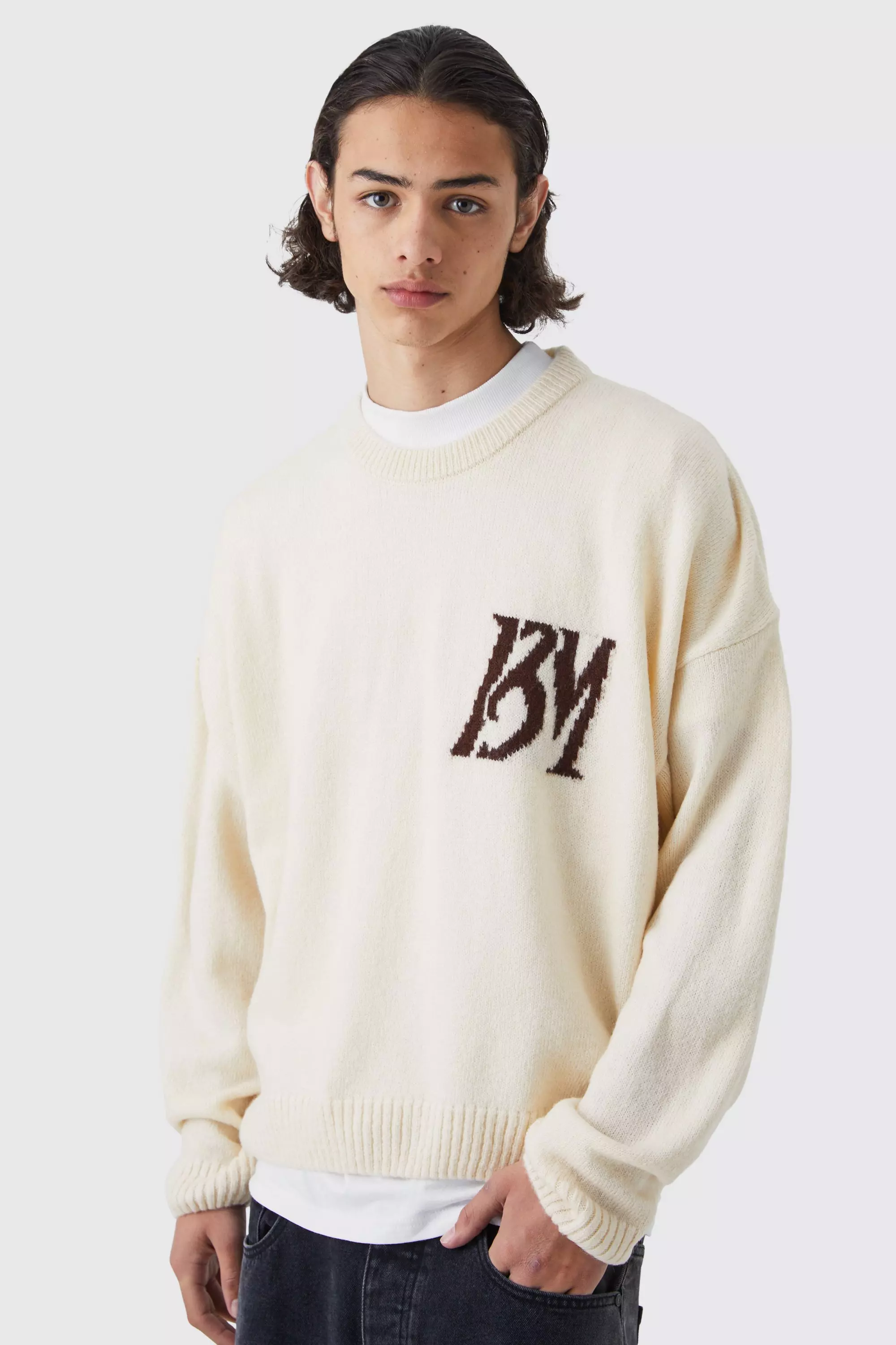 Boxy Bm Brushed Knitted Sweater Ecru