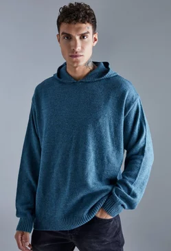 Oversized Brushed Knitted Hoodie Teal