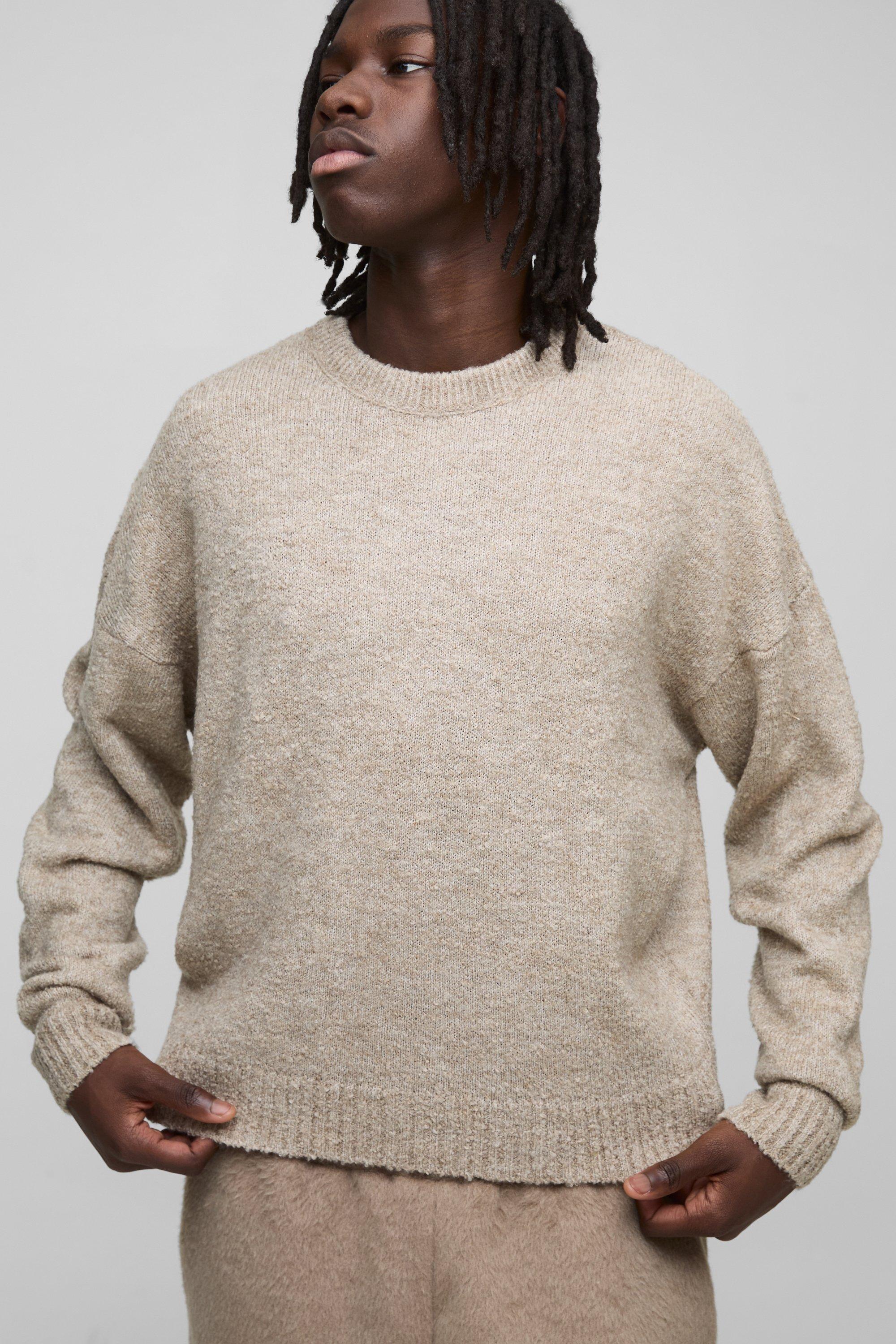 Boxy Boucle Knit Extended Neck Sweater | boohooMAN USA