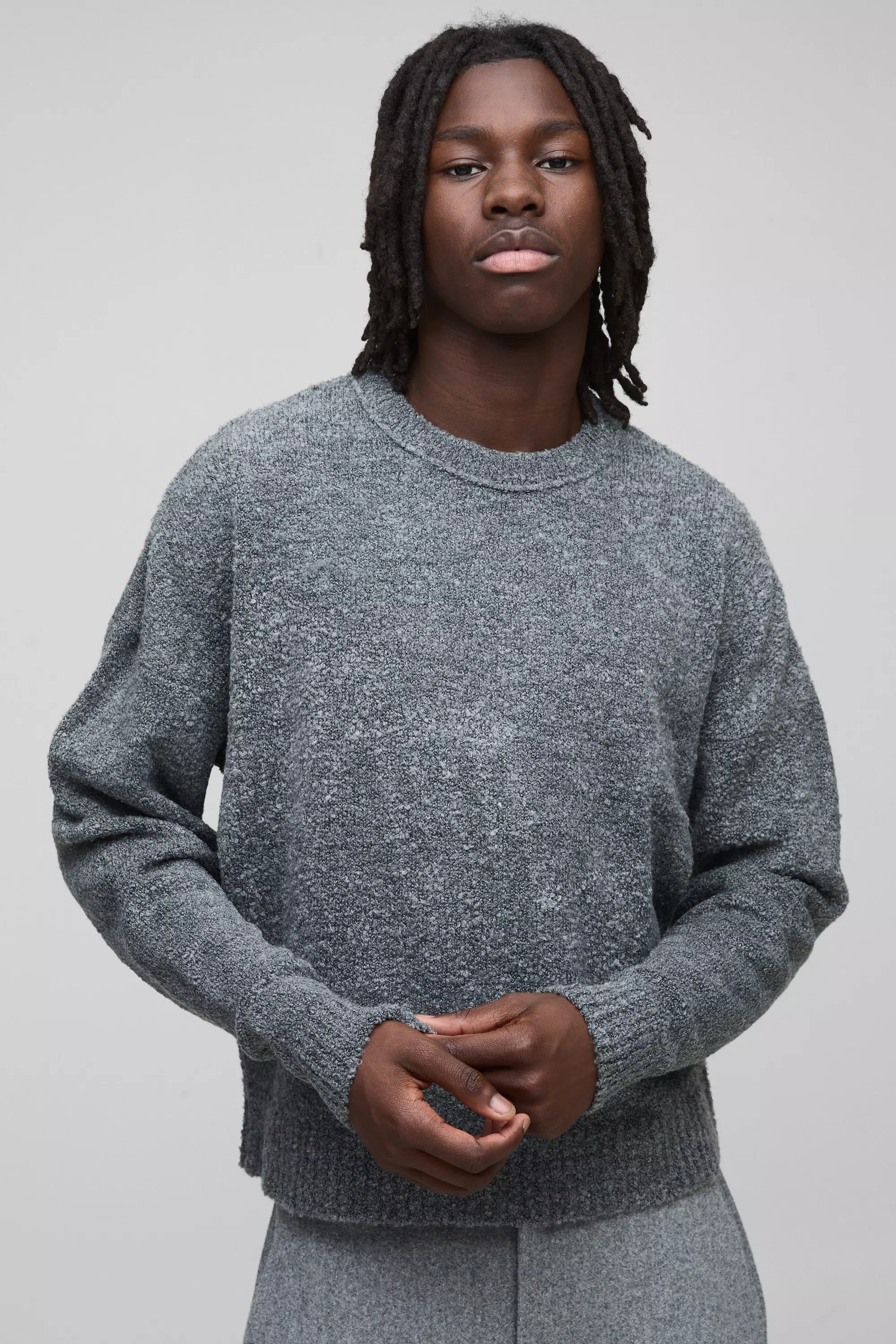 Charcoal Boxy Boucle Knit Extended Neck Jumper alternative image